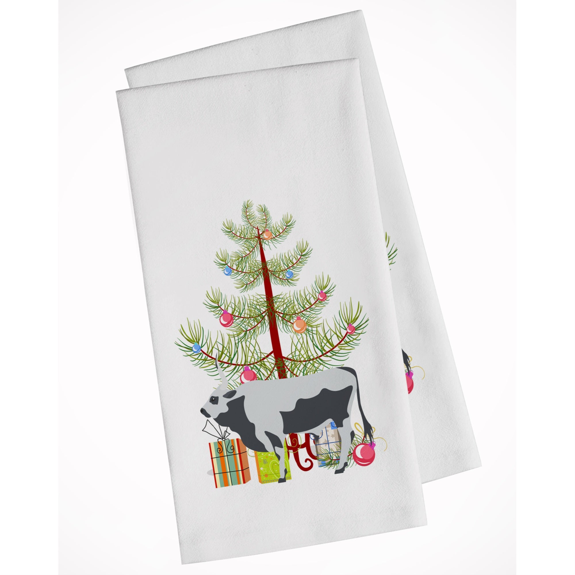Hungarian Grey Steppe Cow Christmas White Kitchen Towel Set Of 2