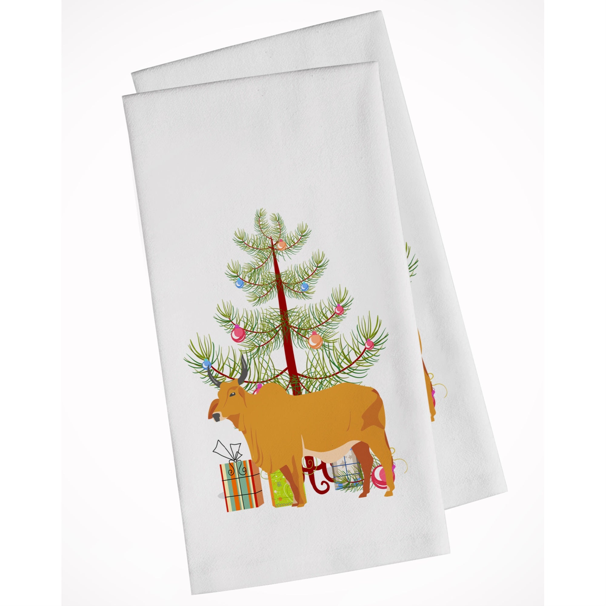 Zebu Indicine Cow Christmas White Kitchen Towel Set Of 2