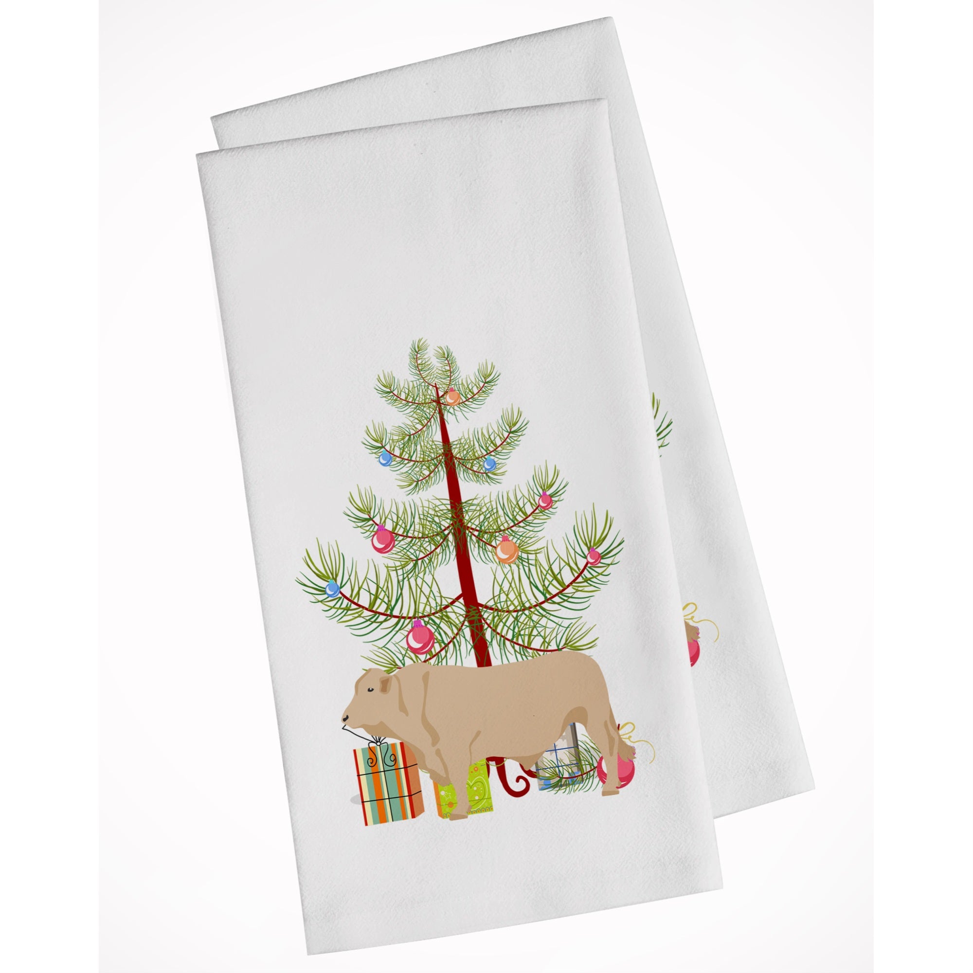 Charolais Cow Christmas White Kitchen Towel Set Of 2