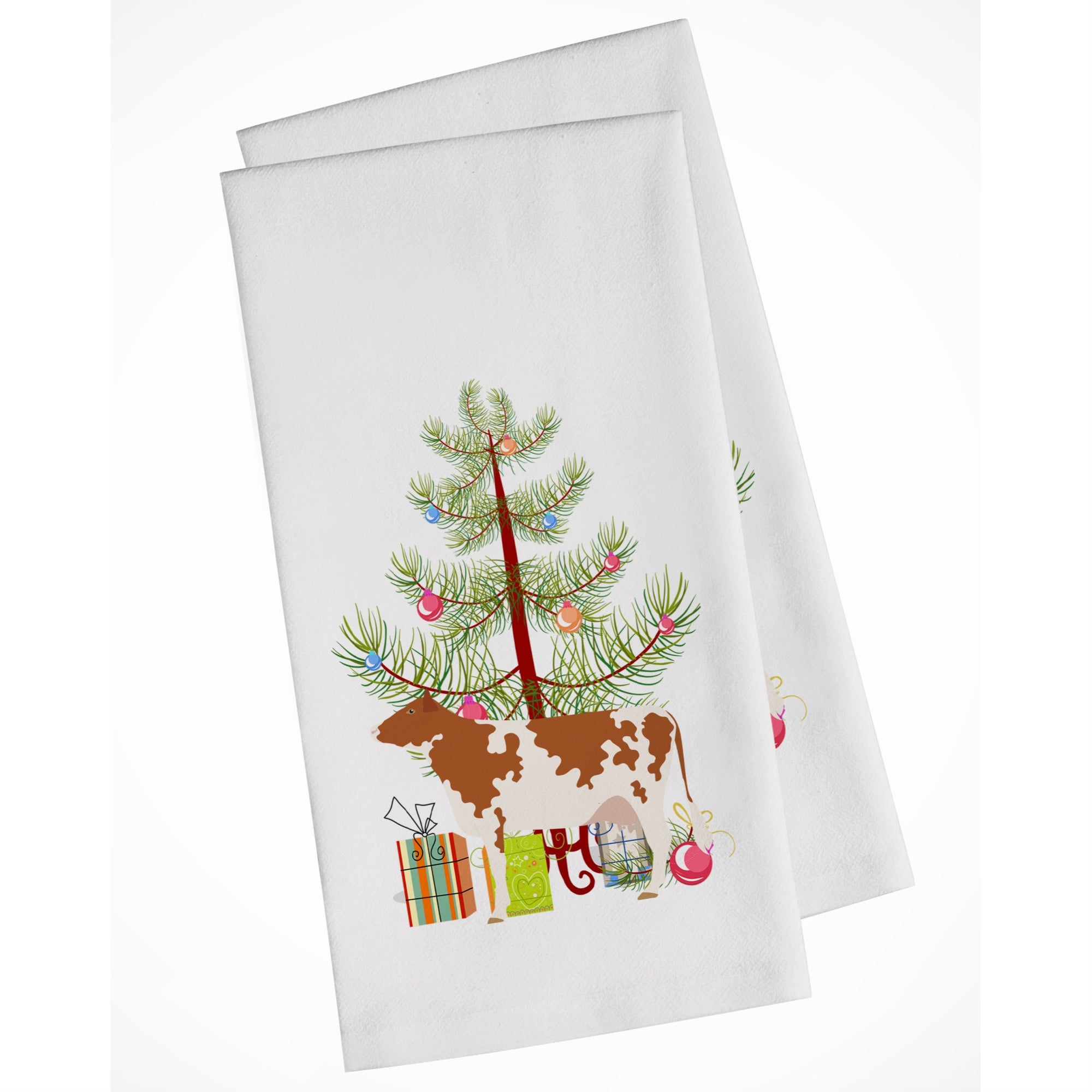 Ayrshire Cow Christmas White Kitchen Towel Set Of 2