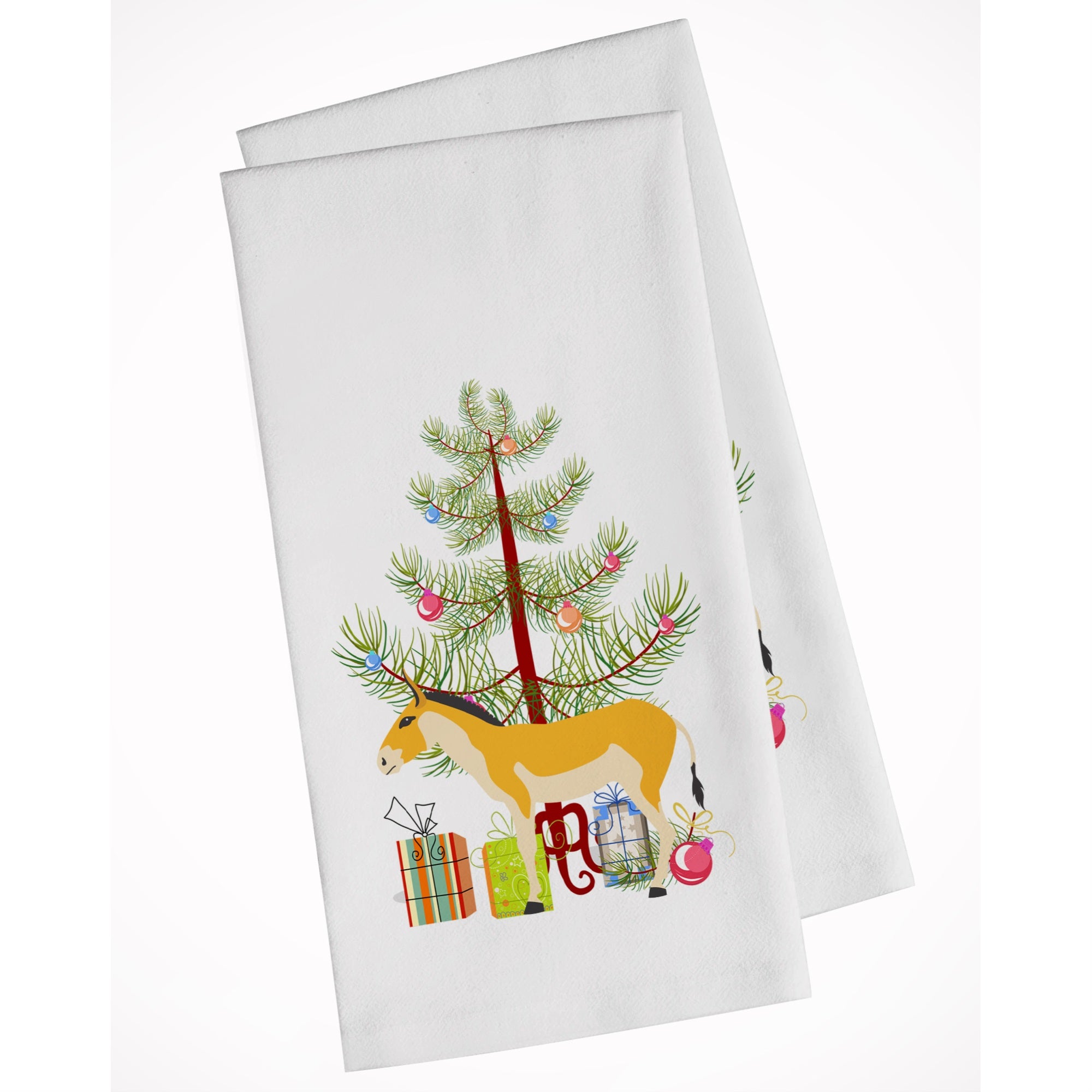 Turkmenian Kulan Donkey Christmas White Kitchen Towel Set Of 2