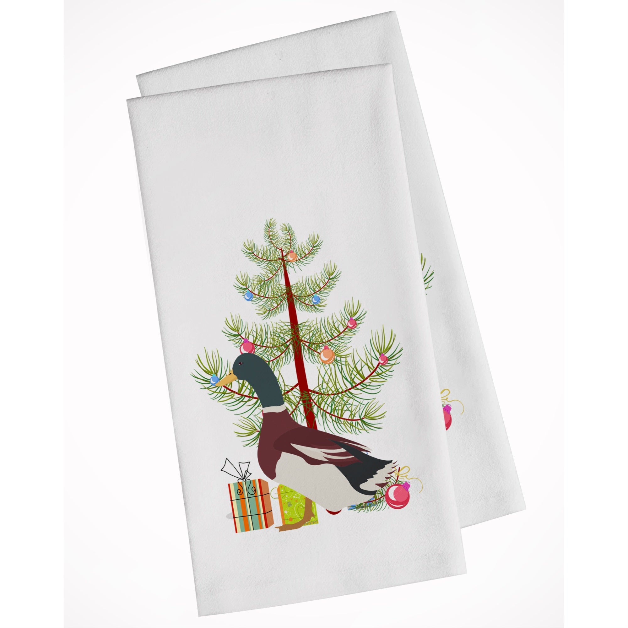Rouen Duck Christmas White Kitchen Towel Set Of 2