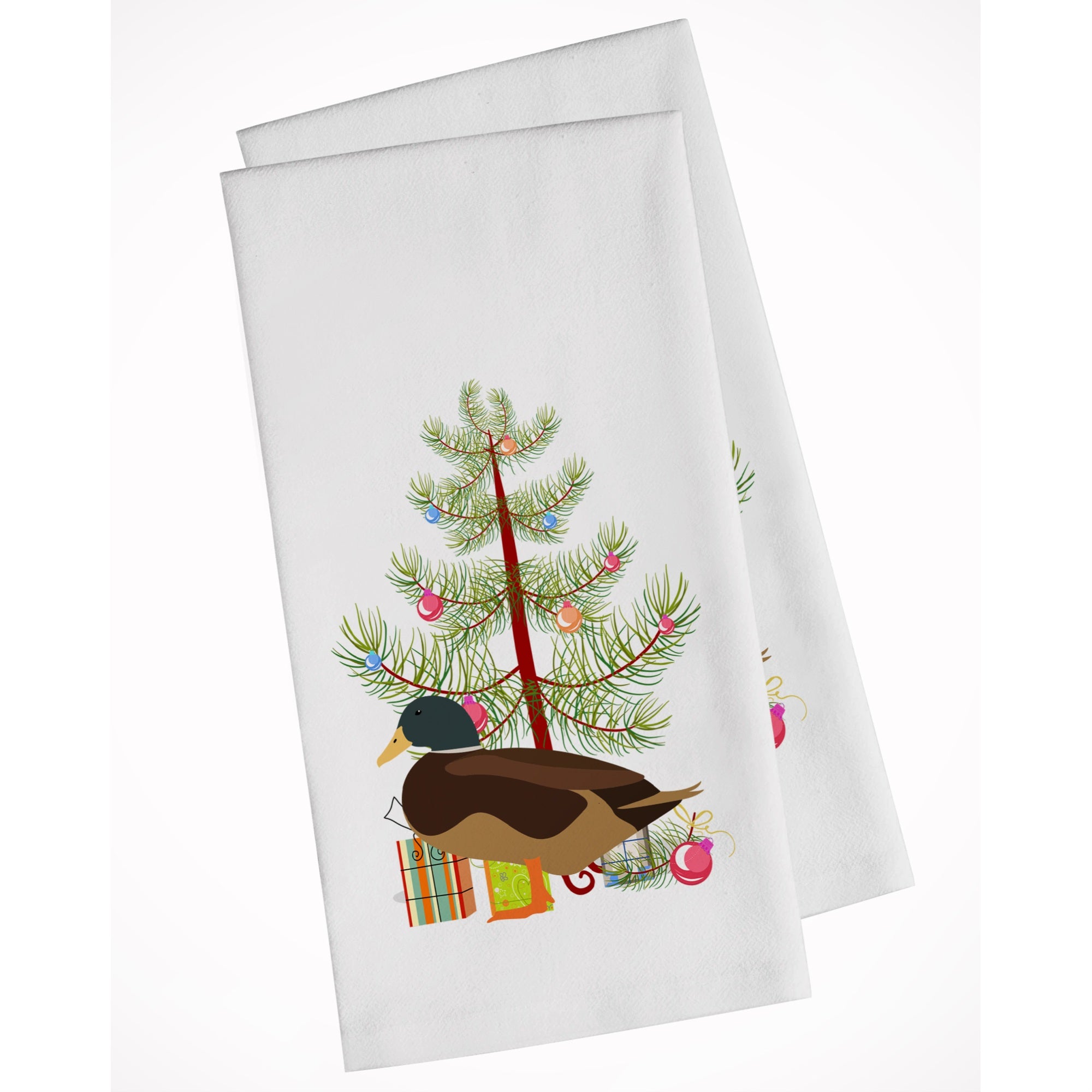 Silver Bantam Duck Christmas White Kitchen Towel Set Of 2
