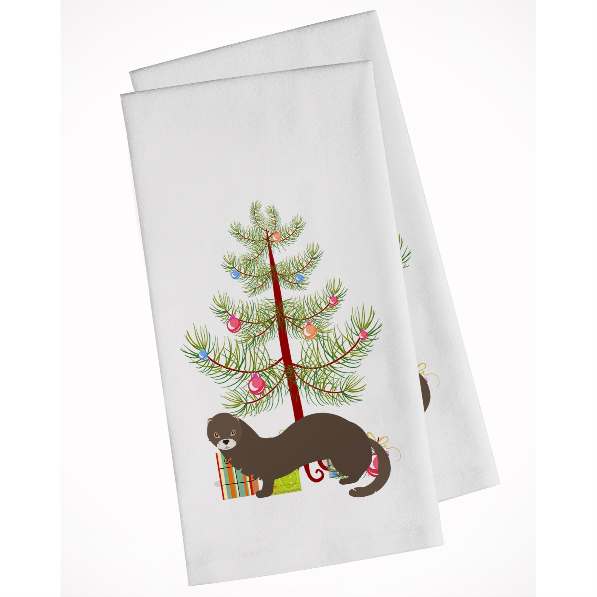 Russian Or European Mink Christmas White Kitchen Towel Set Of 2