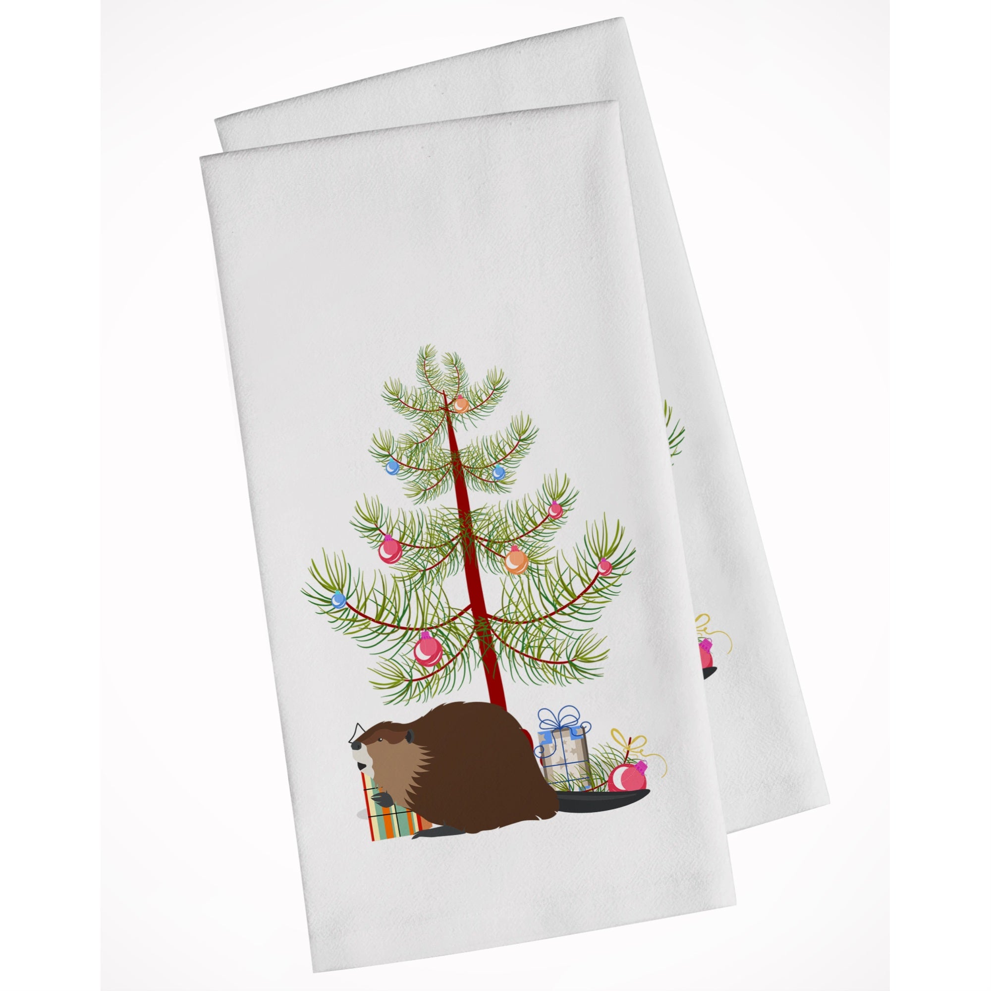 Eurasian Beaver Christmas White Kitchen Towel Set Of 2