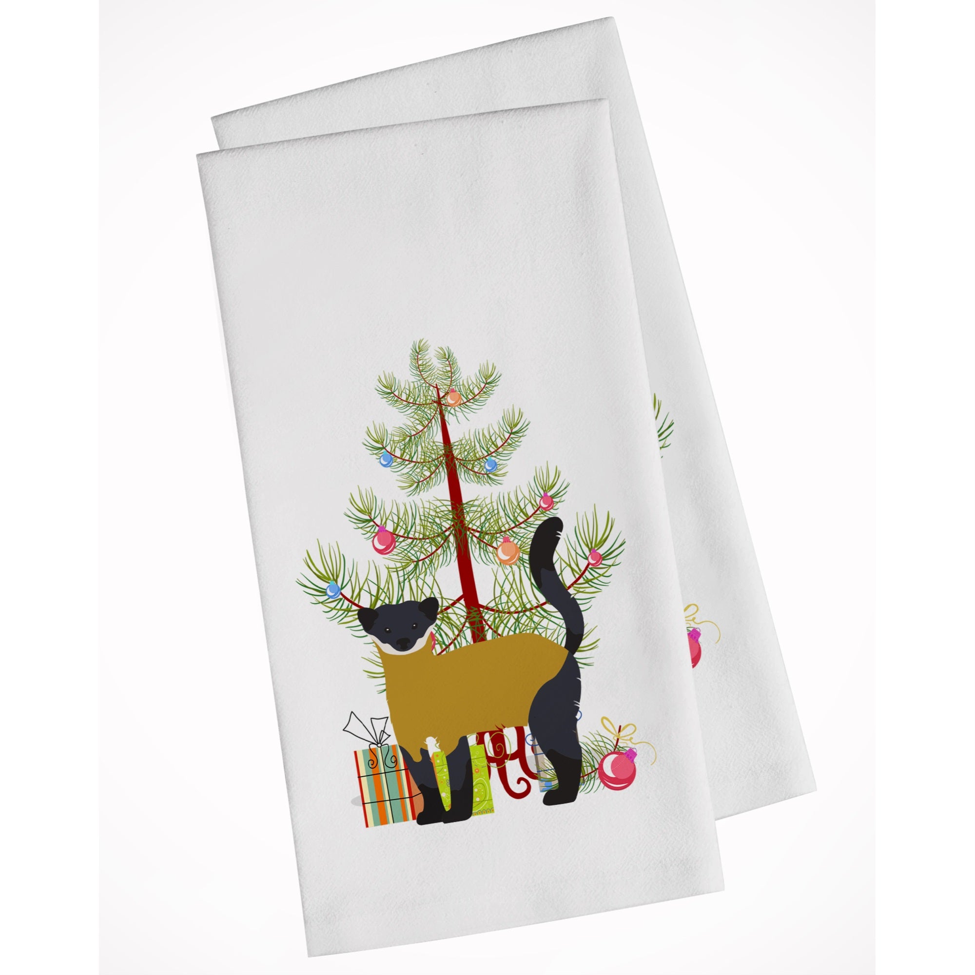 Yellow-Throated Marten Christmas White Kitchen Towel Set Of 2