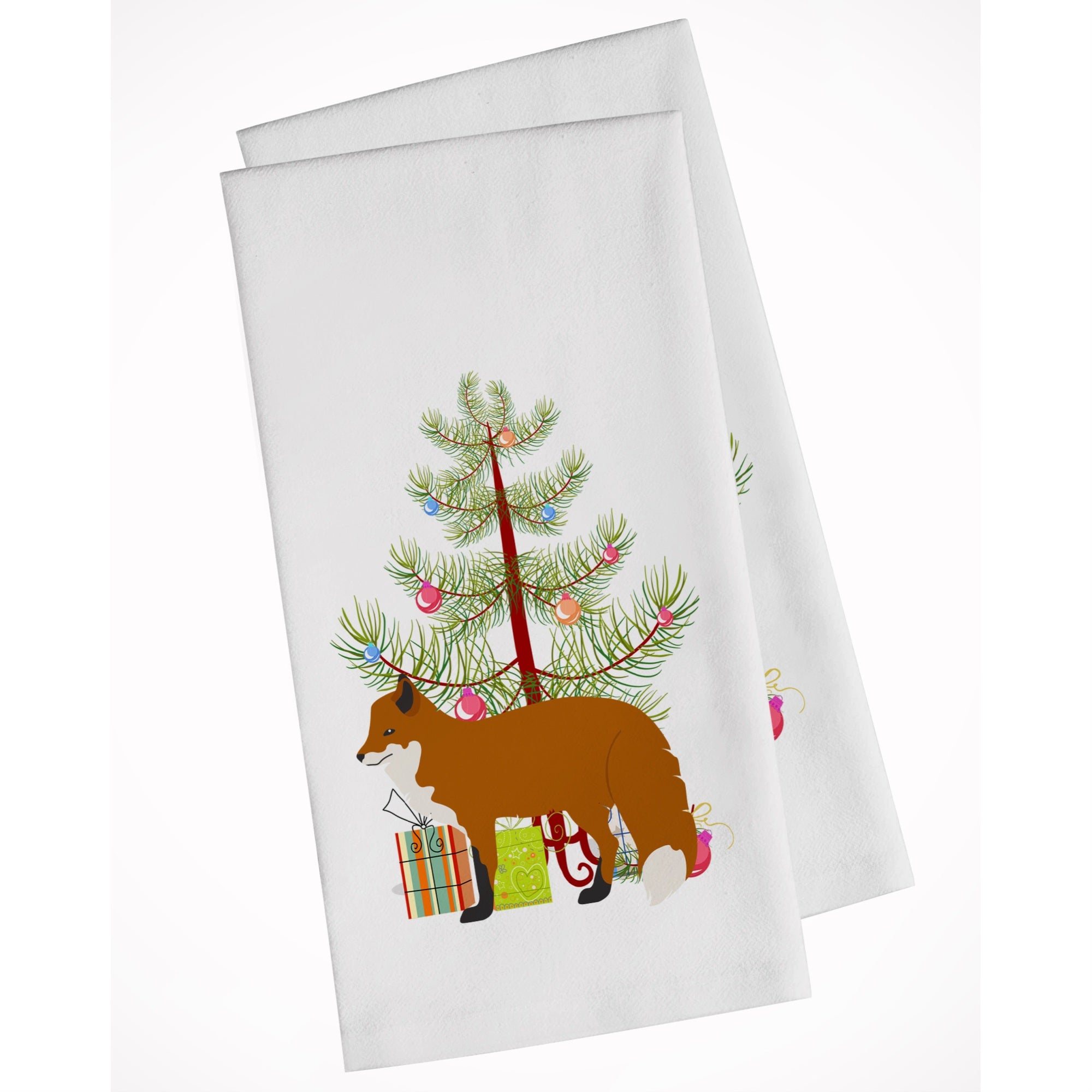 Red Fox Christmas White Kitchen Towel Set Of 2