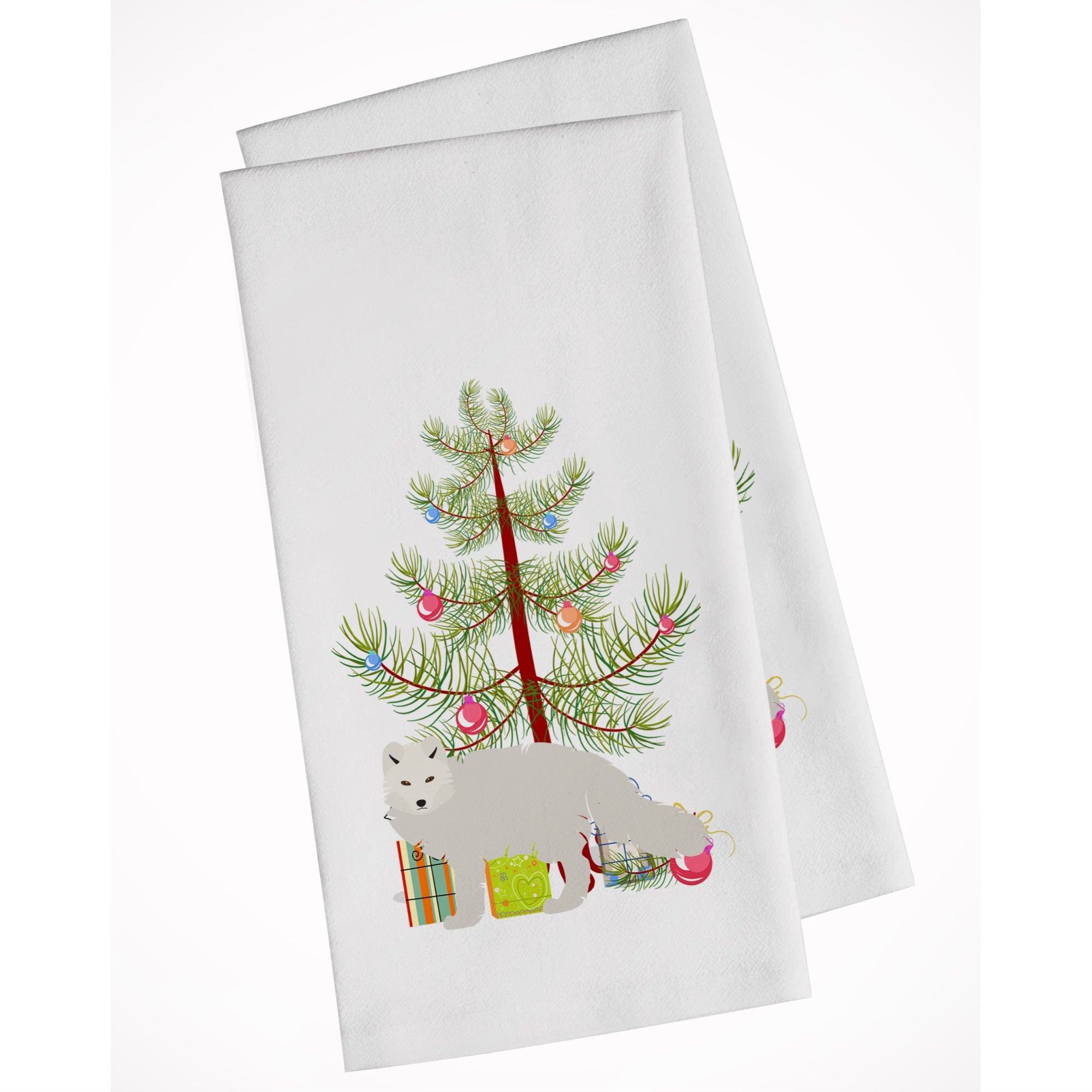 White Arctic Fox Christmas White Kitchen Towel Set Of 2