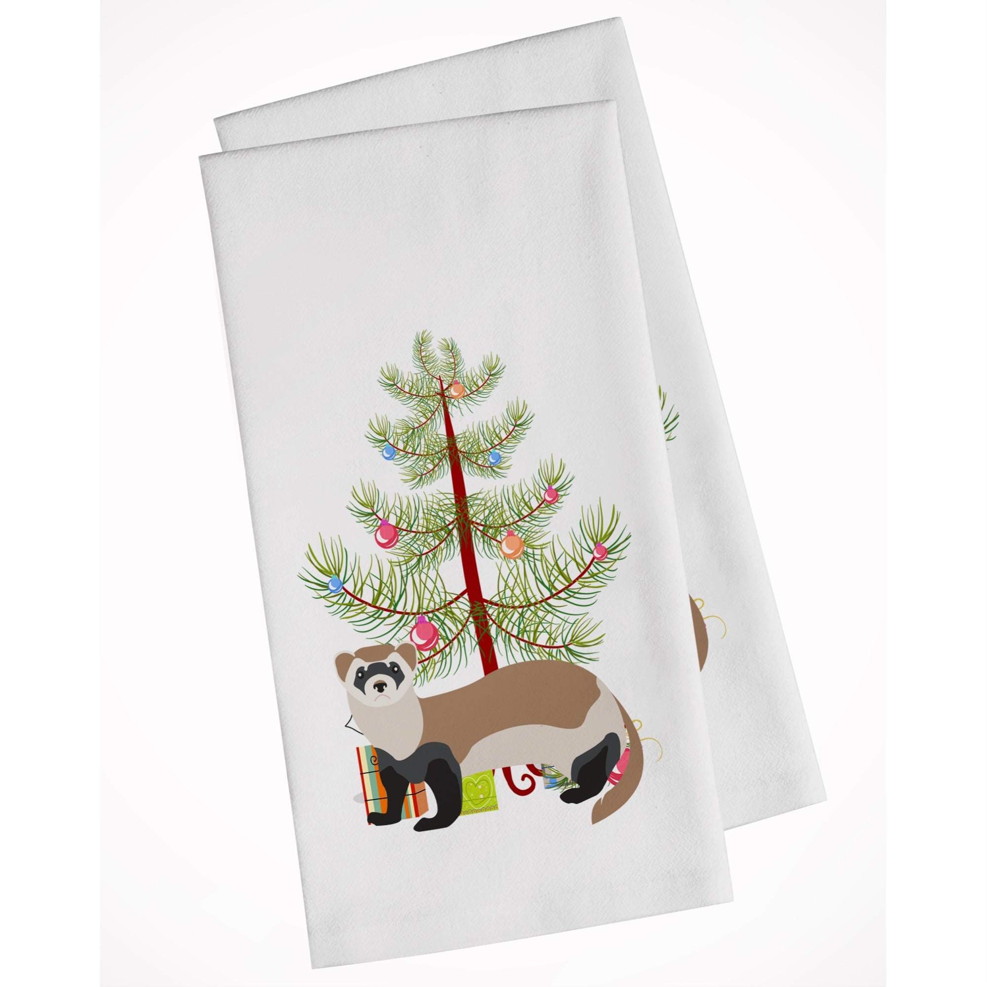 Ferret Christmas White Kitchen Towel Set Of 2