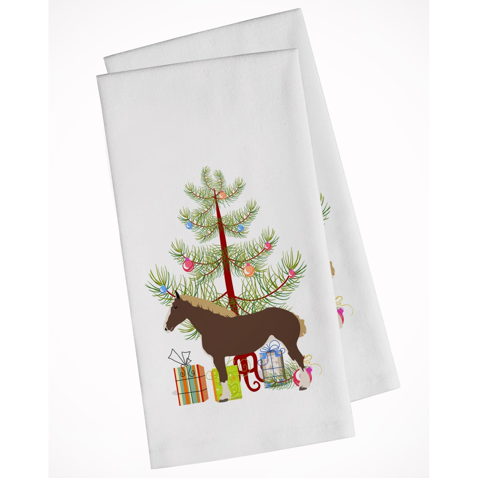 Percheron Horse Christmas White Kitchen Towel Set Of 2