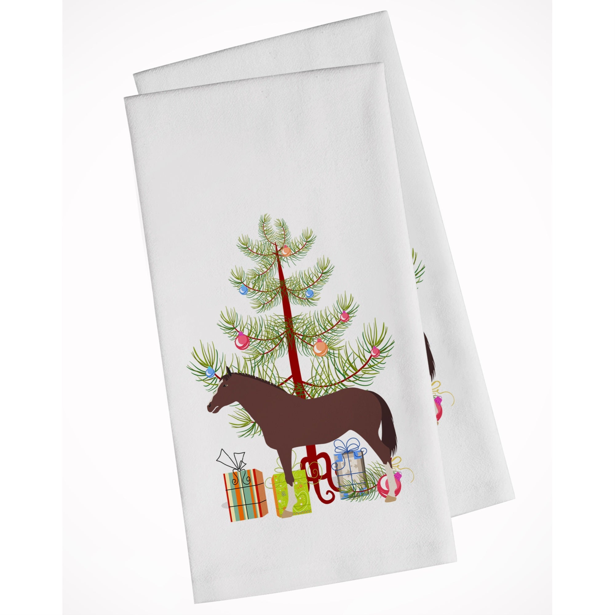 English Thoroughbred Horse Christmas White Kitchen Towel Set Of 2