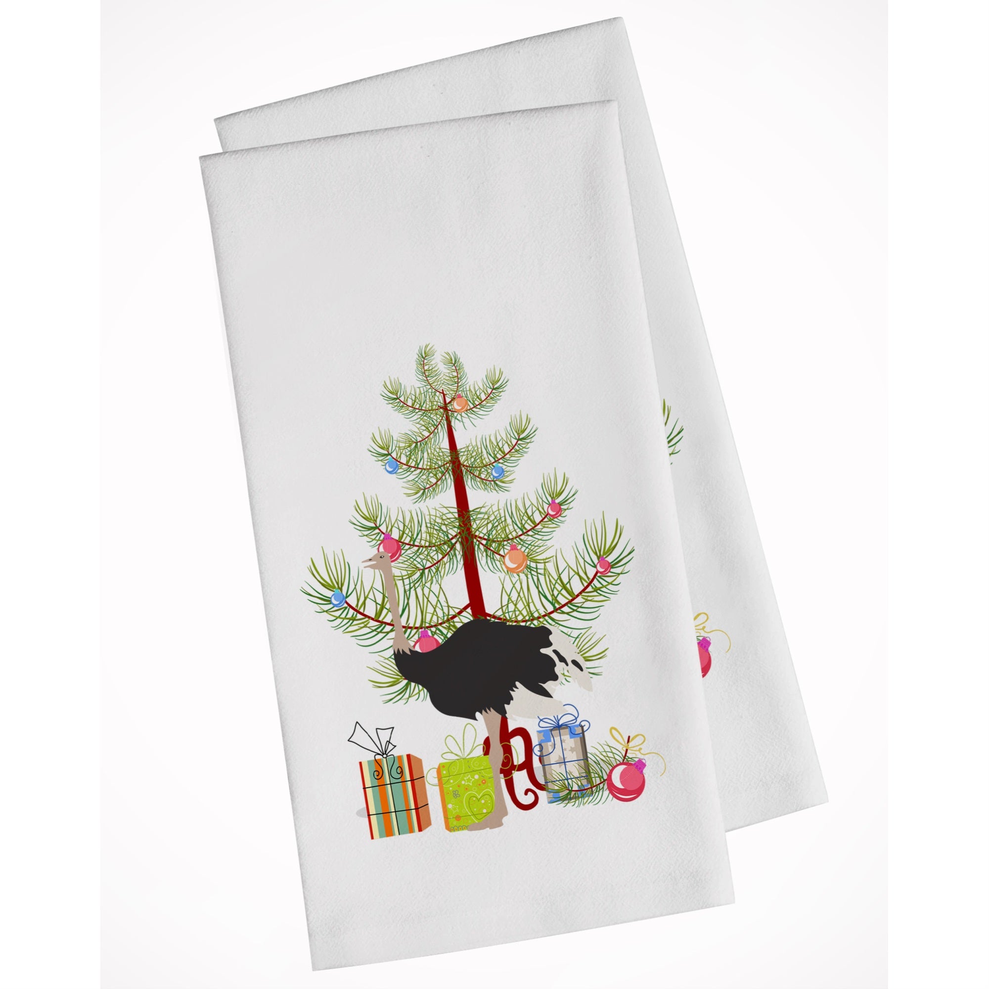 Common Ostrich Christmas White Kitchen Towel Set Of 2