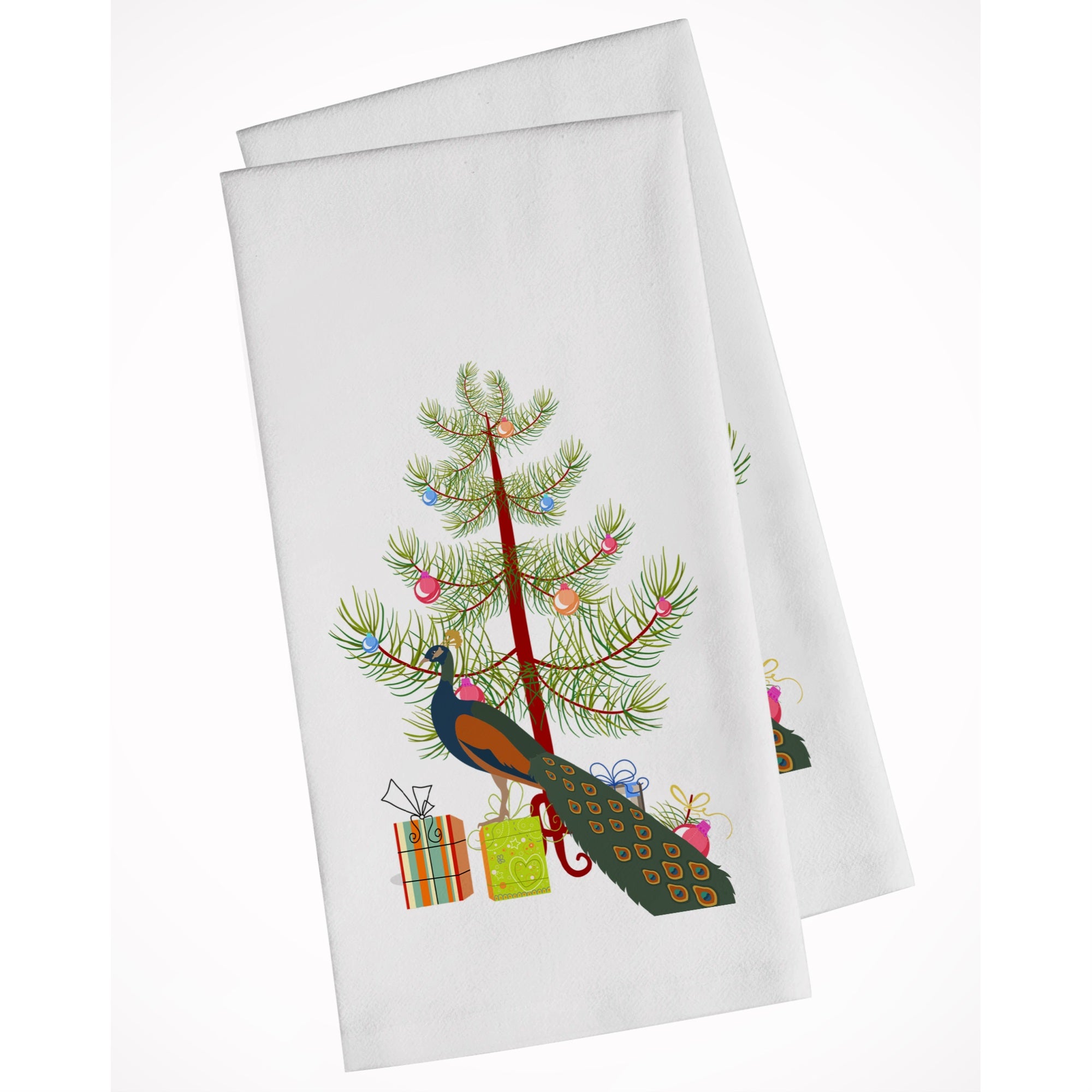Indian Peacock Peafowl Christmas White Kitchen Towel Set Of 2