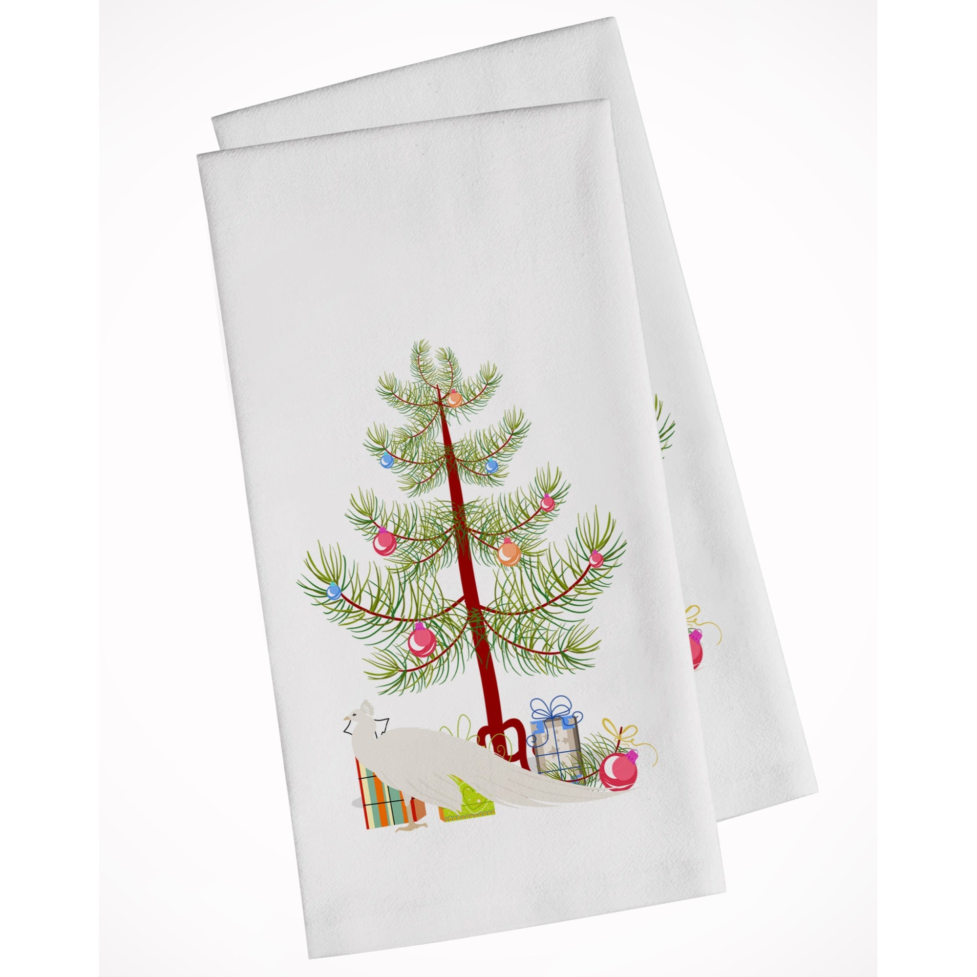 White Peacock Peafowl Christmas White Kitchen Towel Set Of 2