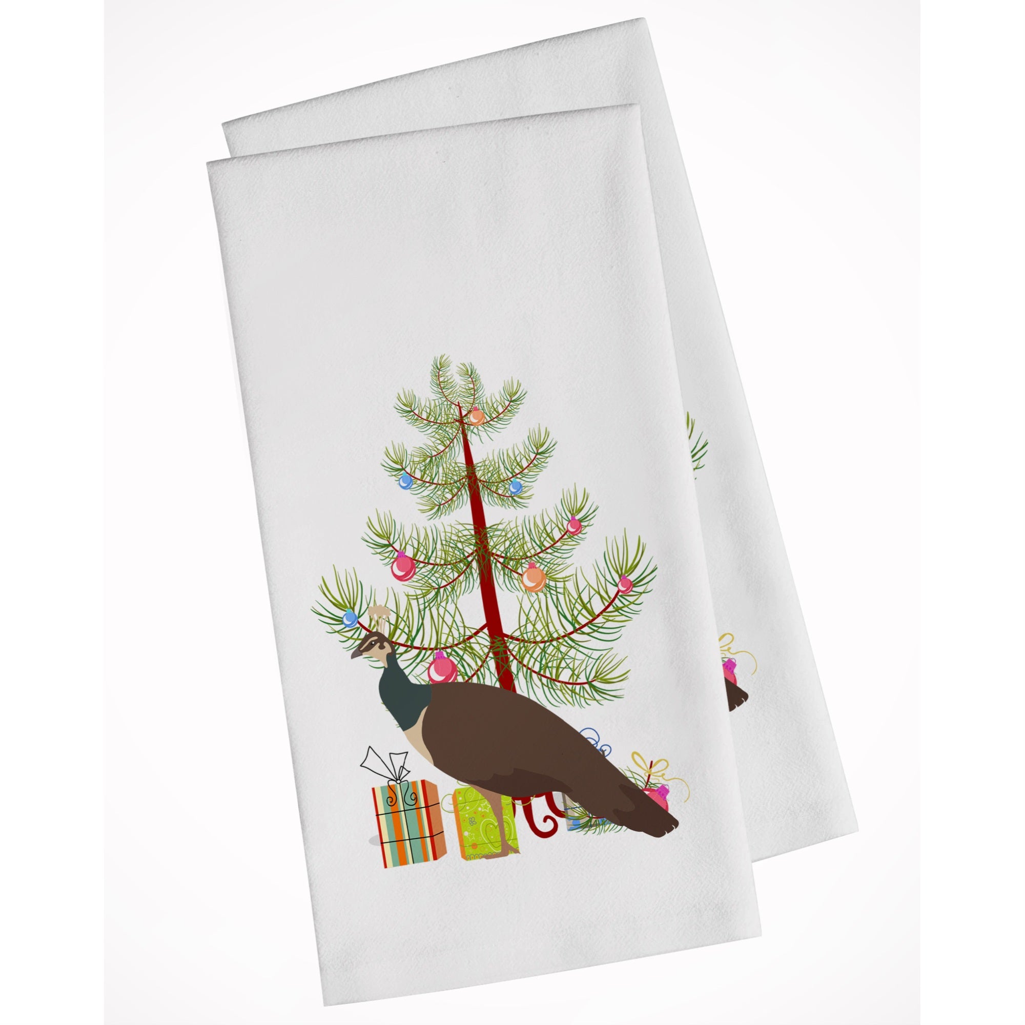 Indian Peahen Peafowl Christmas White Kitchen Towel Set Of 2