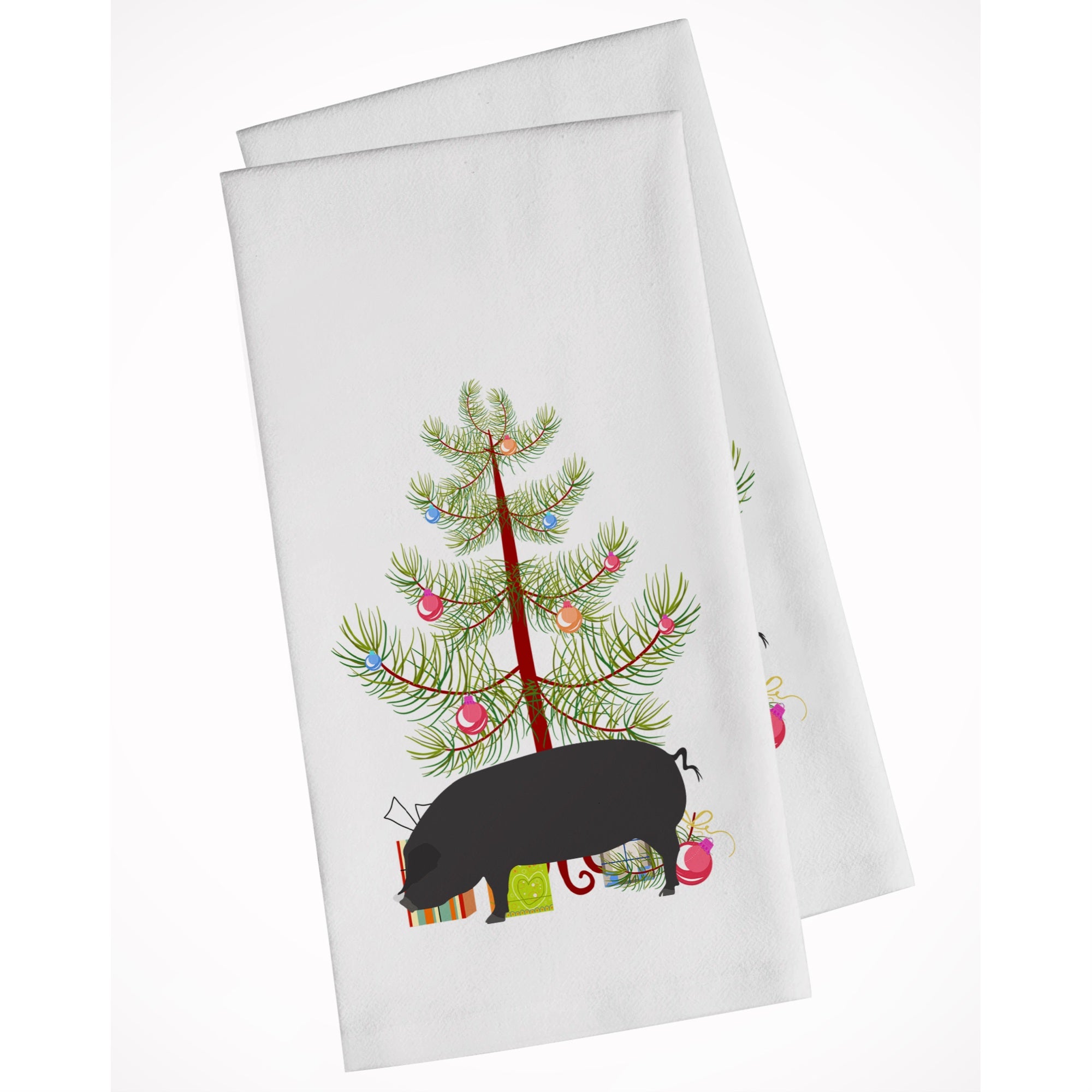 Devon Large Black Pig Christmas White Kitchen Towel Set Of 2