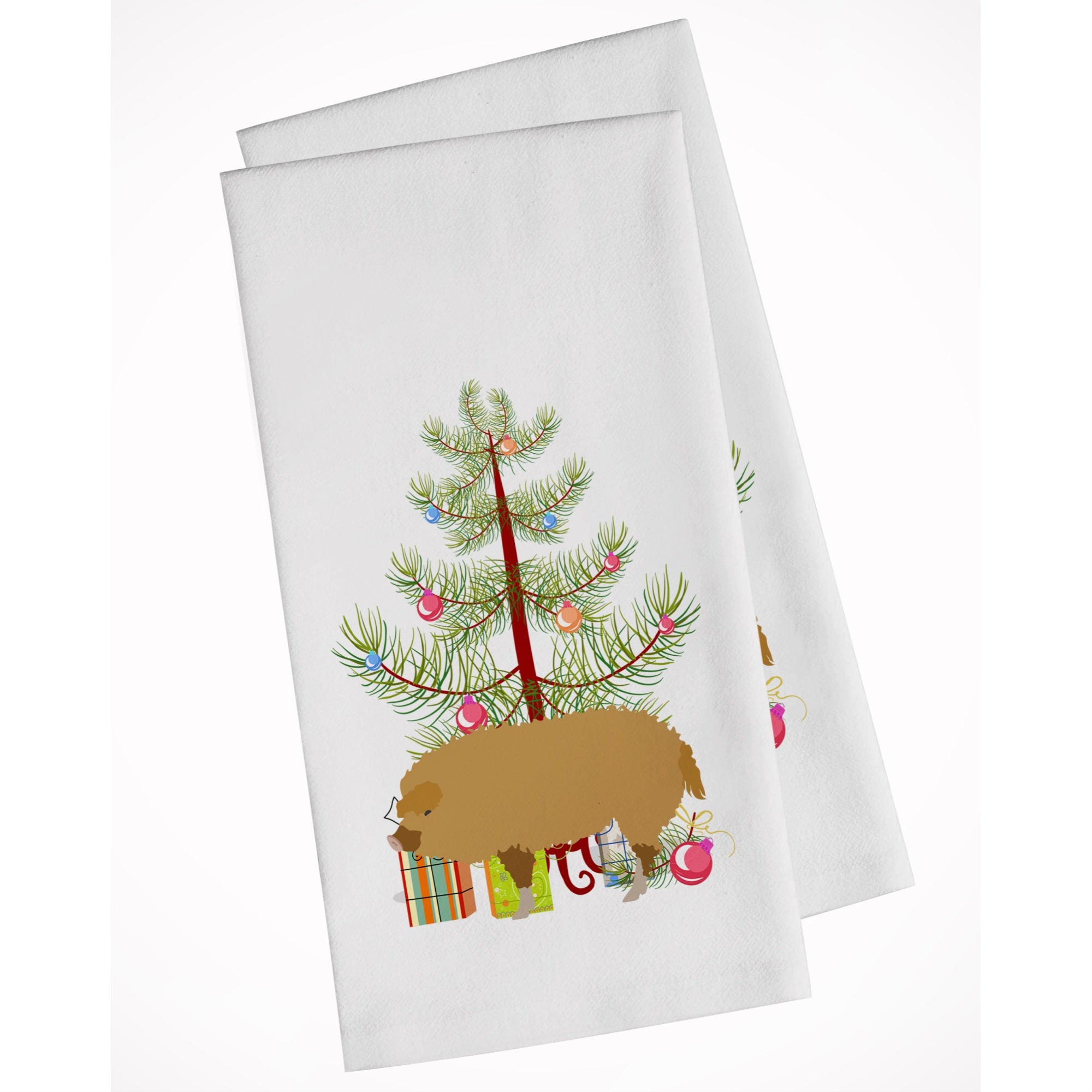 Hungarian Mangalica Pig Christmas White Kitchen Towel Set Of 2