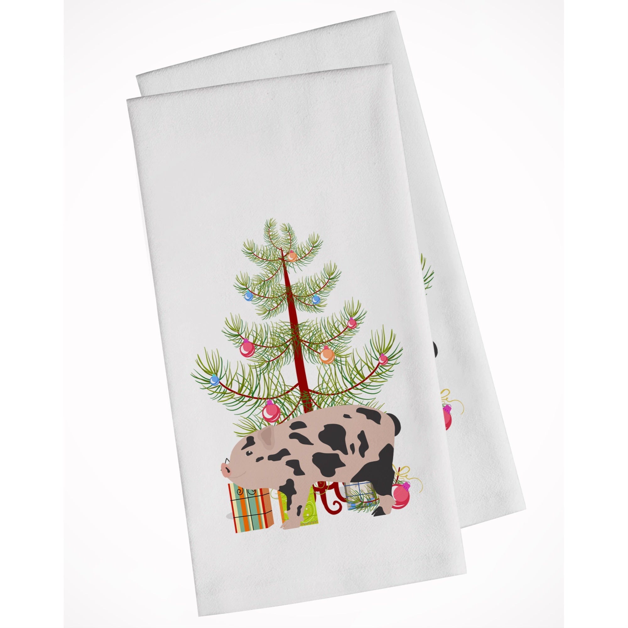 Mini Miniature Pig Christmas White Kitchen Towel Set Of 2