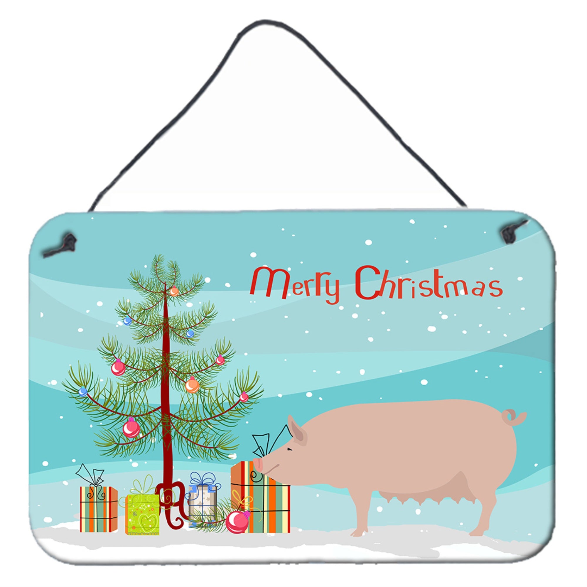'Caroline'S Treasures English Large White Pig Christmas Metal Print, 8'''' X 12''''''