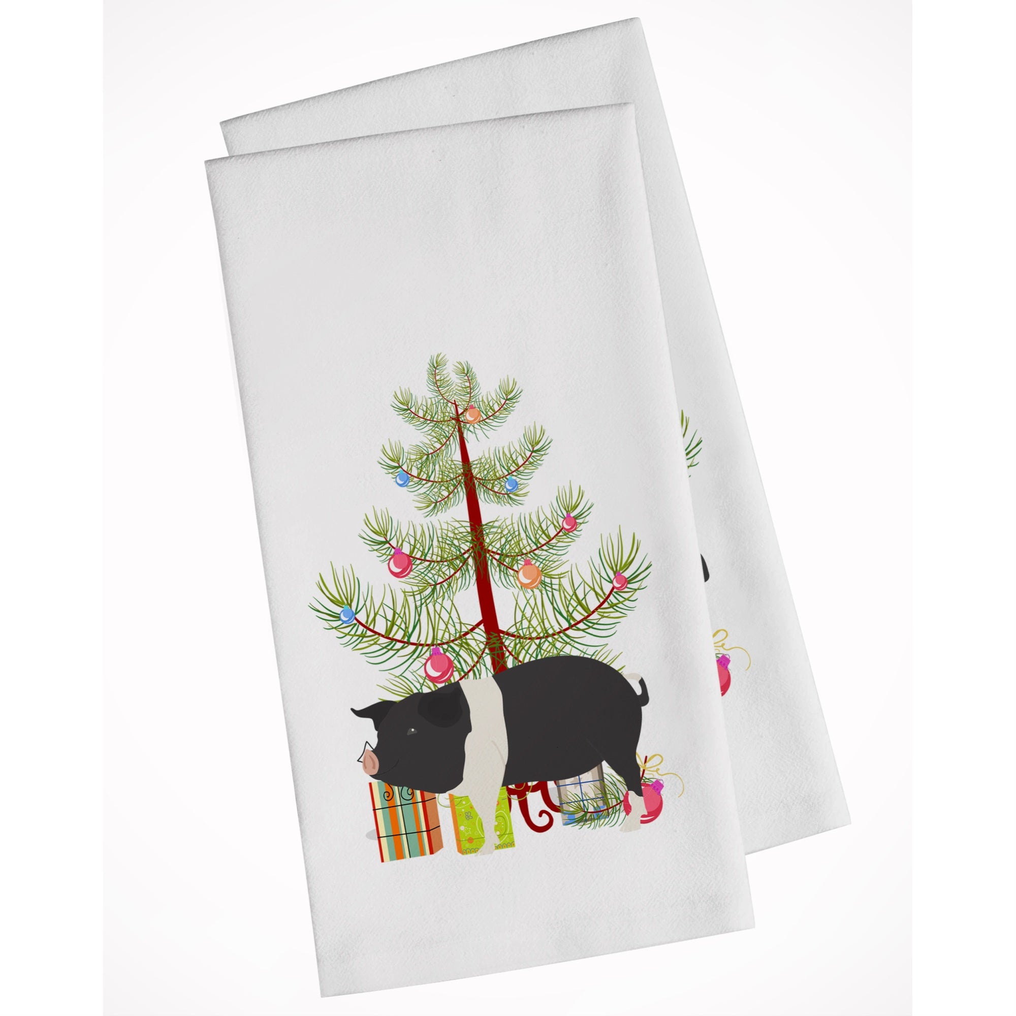 Hampshire Pig Christmas White Kitchen Towel Set Of 2