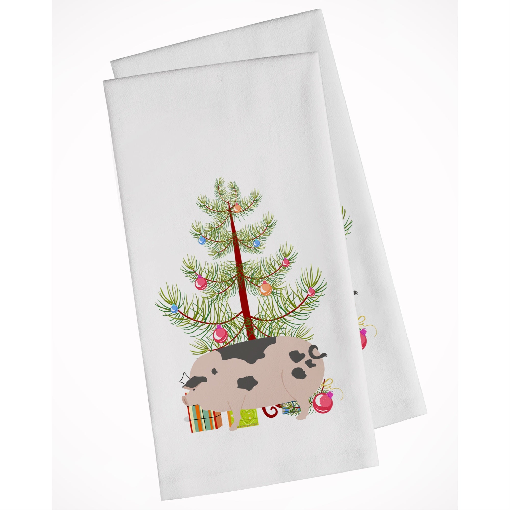 Gloucester Old Spot Pig Christmas White Kitchen Towel Set Of 2