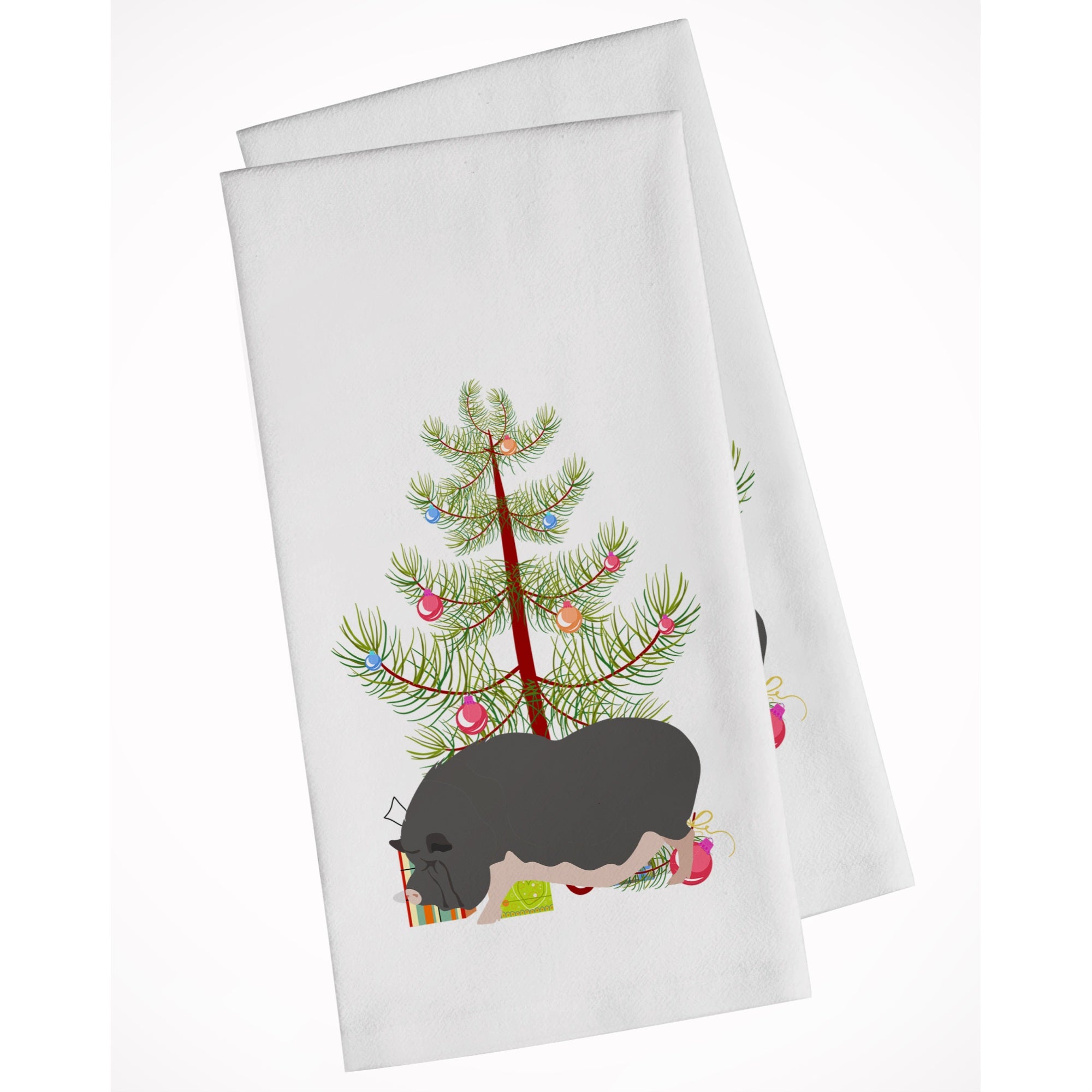Vietnamese Pot-Bellied Pig Christmas White Kitchen Towel Set Of 2