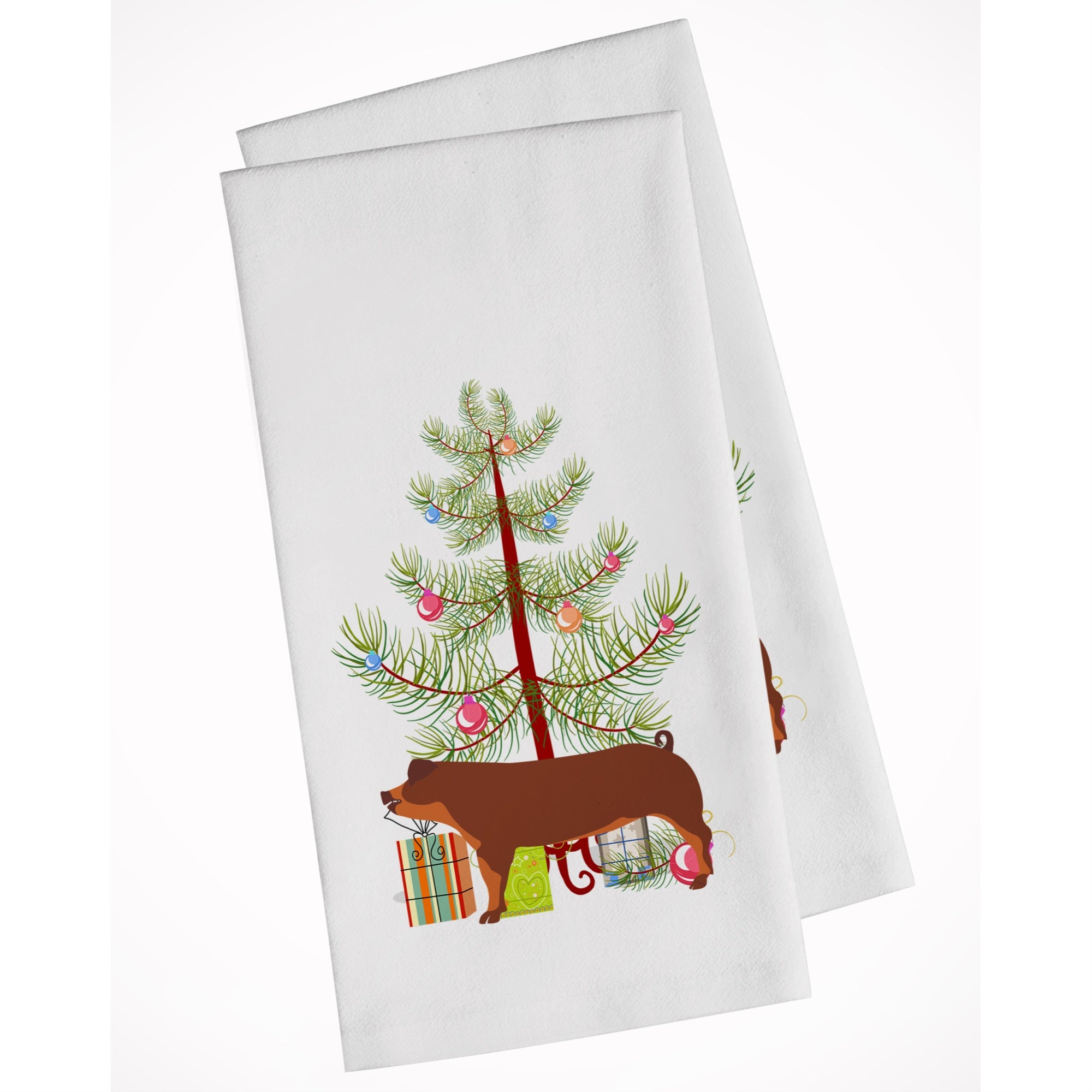 Duroc Pig Christmas White Kitchen Towel Set Of 2