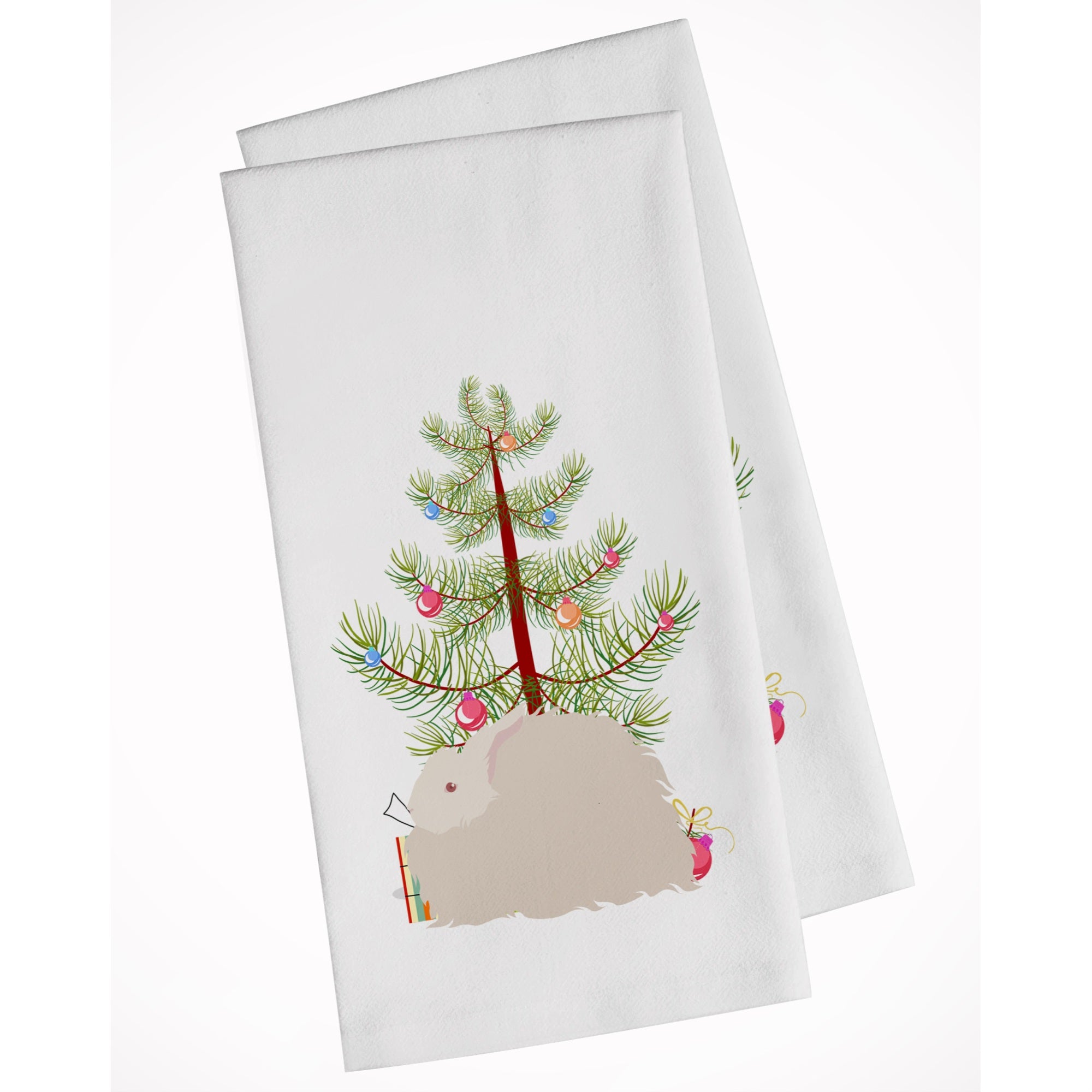 Fluffy Angora Rabbit Christmas White Kitchen Towel Set Of 2