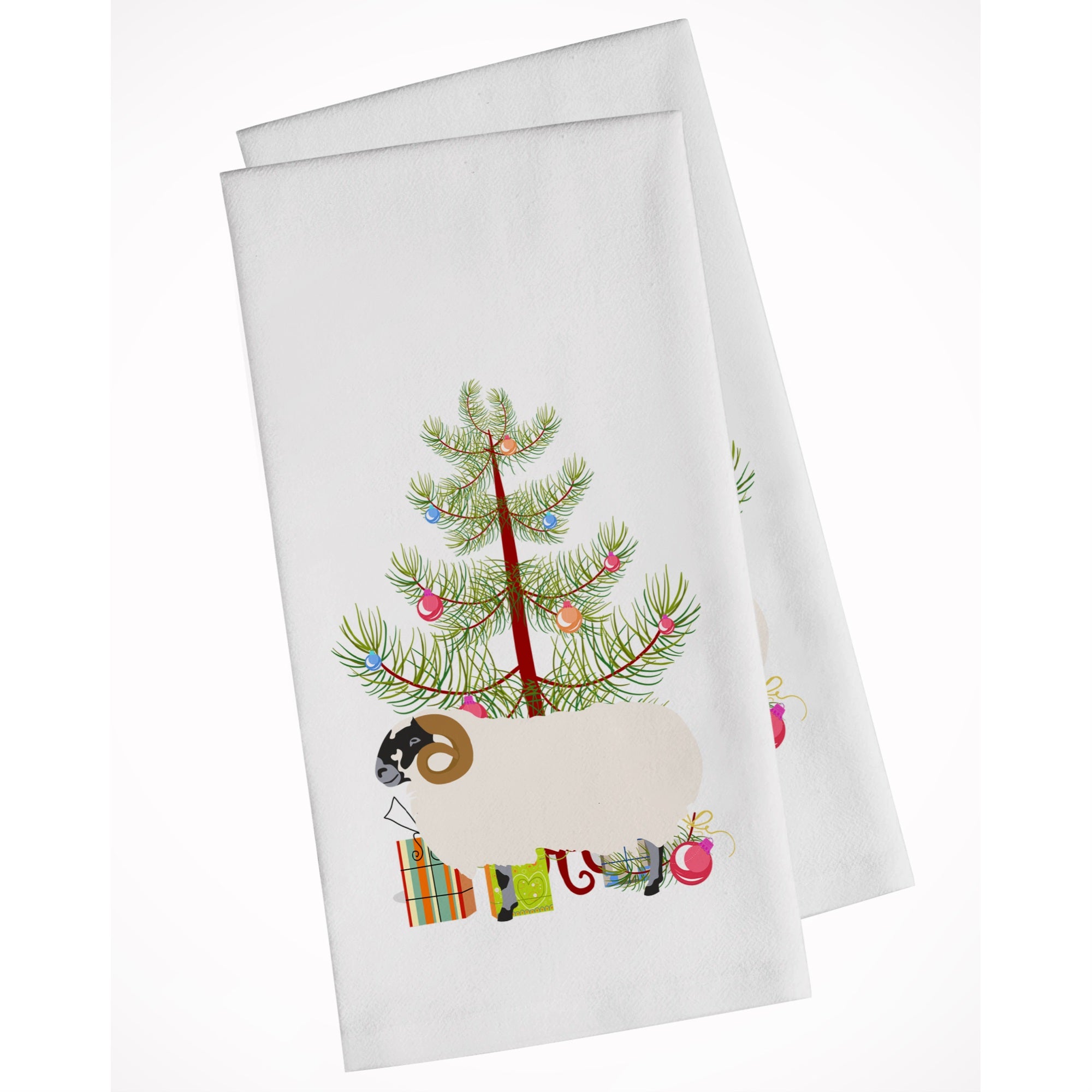 Scottish Blackface Sheep Christmas White Kitchen Towel Set Of 2