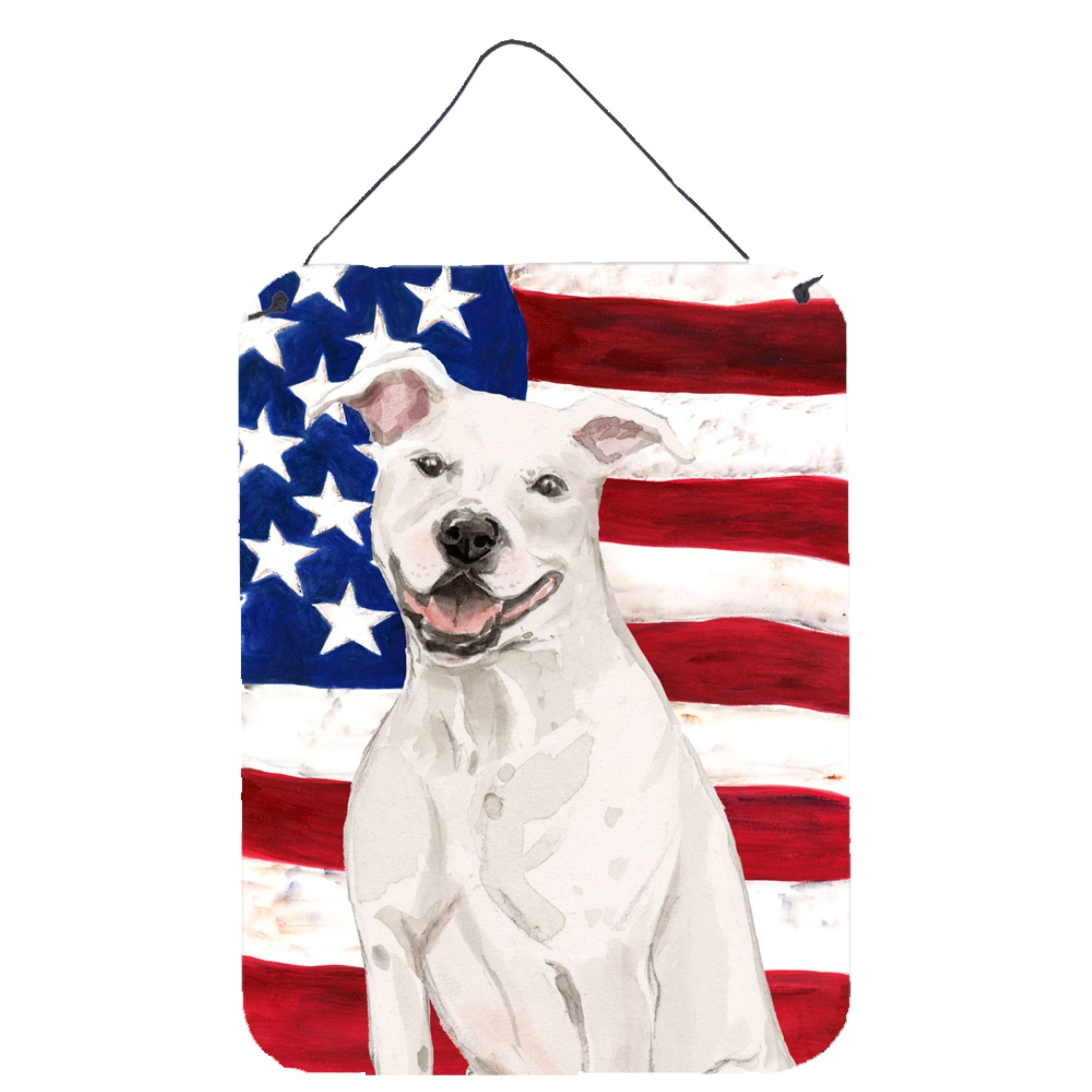 'Caroline'S Treasures White Staffie Bull Terrier Patriotic Metal Print, 16'''' X 12'''', Multicolor''
