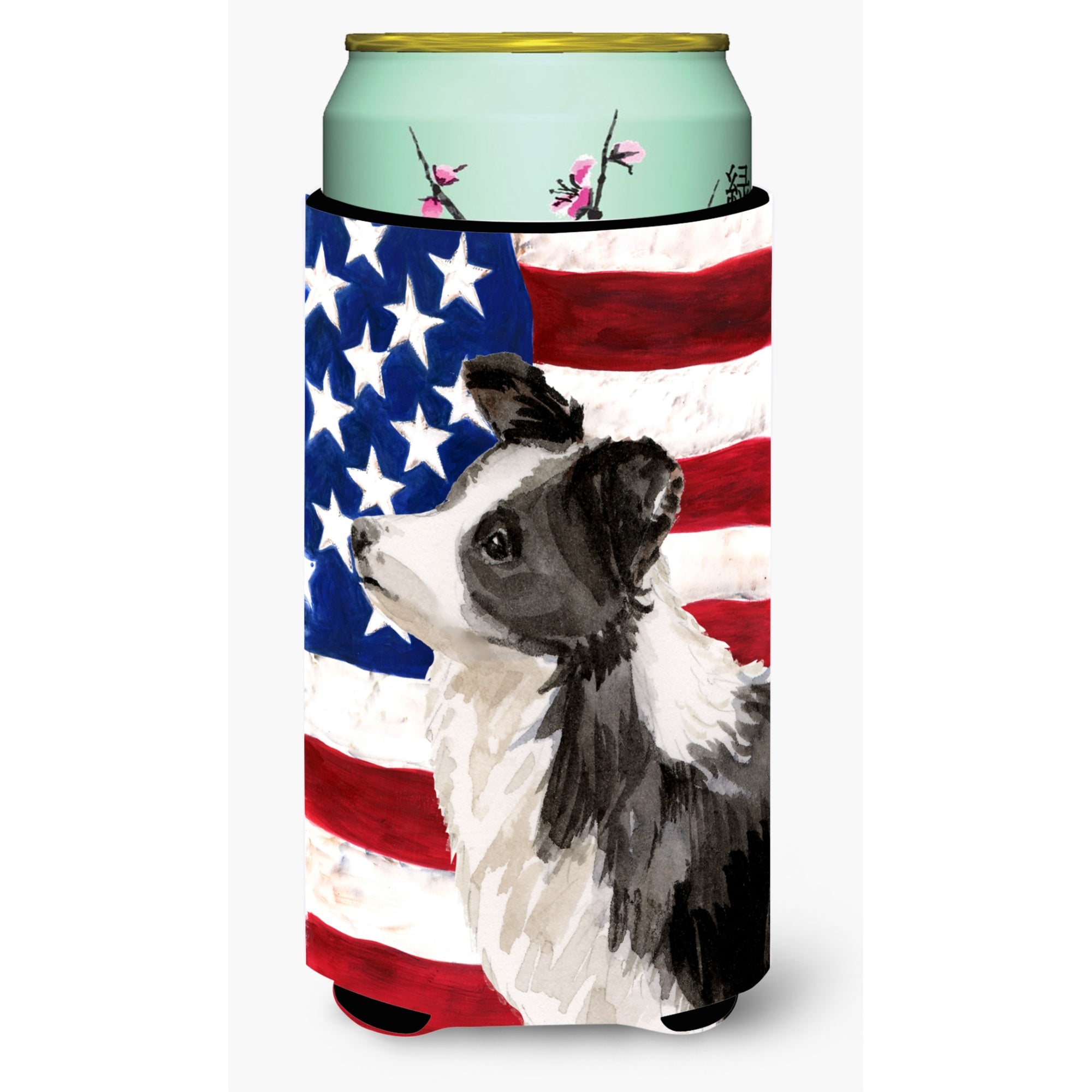 'Caroline'S Treasures Border Collie Patriotic Decorative Can Hugger, Tall, Multicolor''