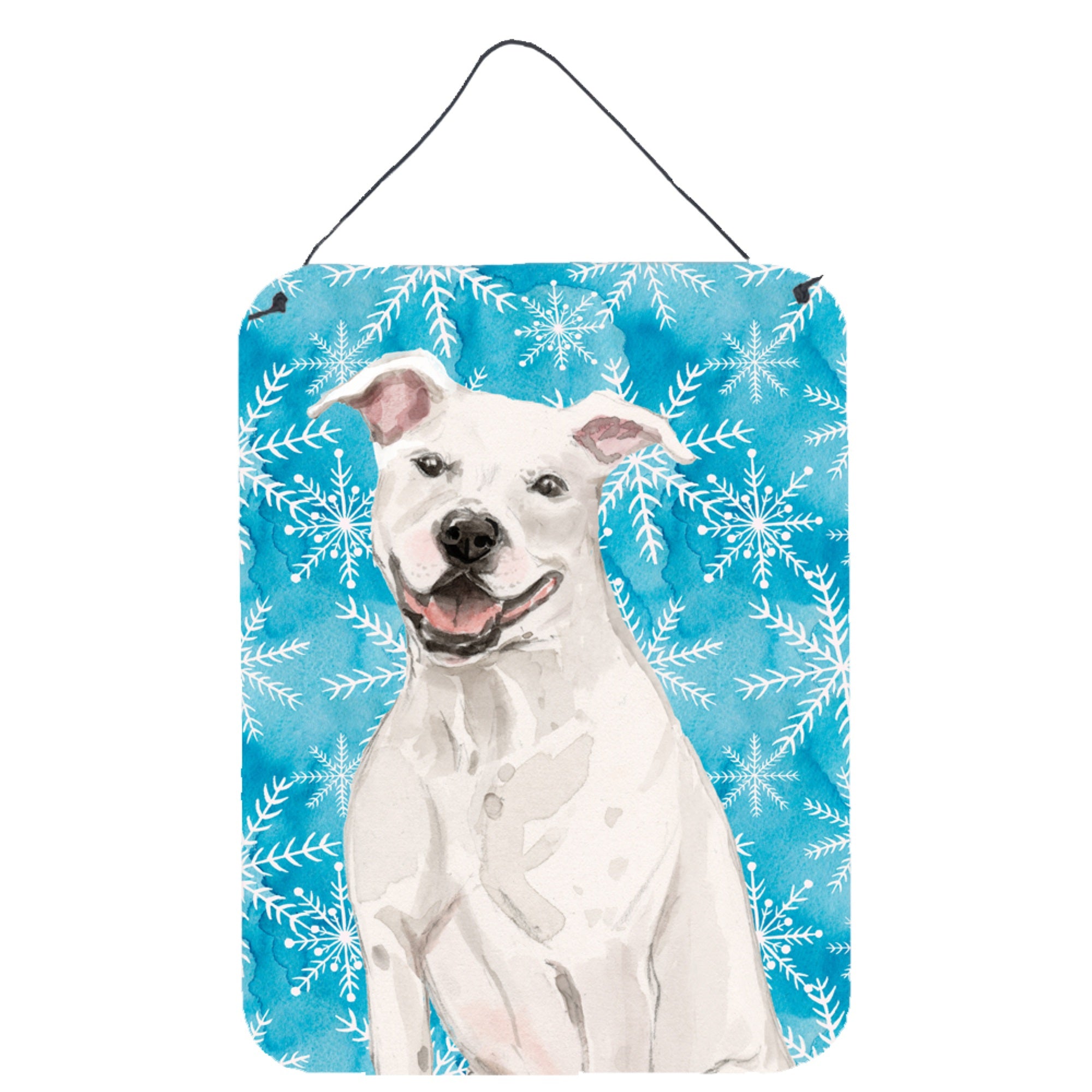 'Caroline'S Treasures White Staffie Bull Terrier Winter Metal Print, 16'''' X 12'''', Multicolor''