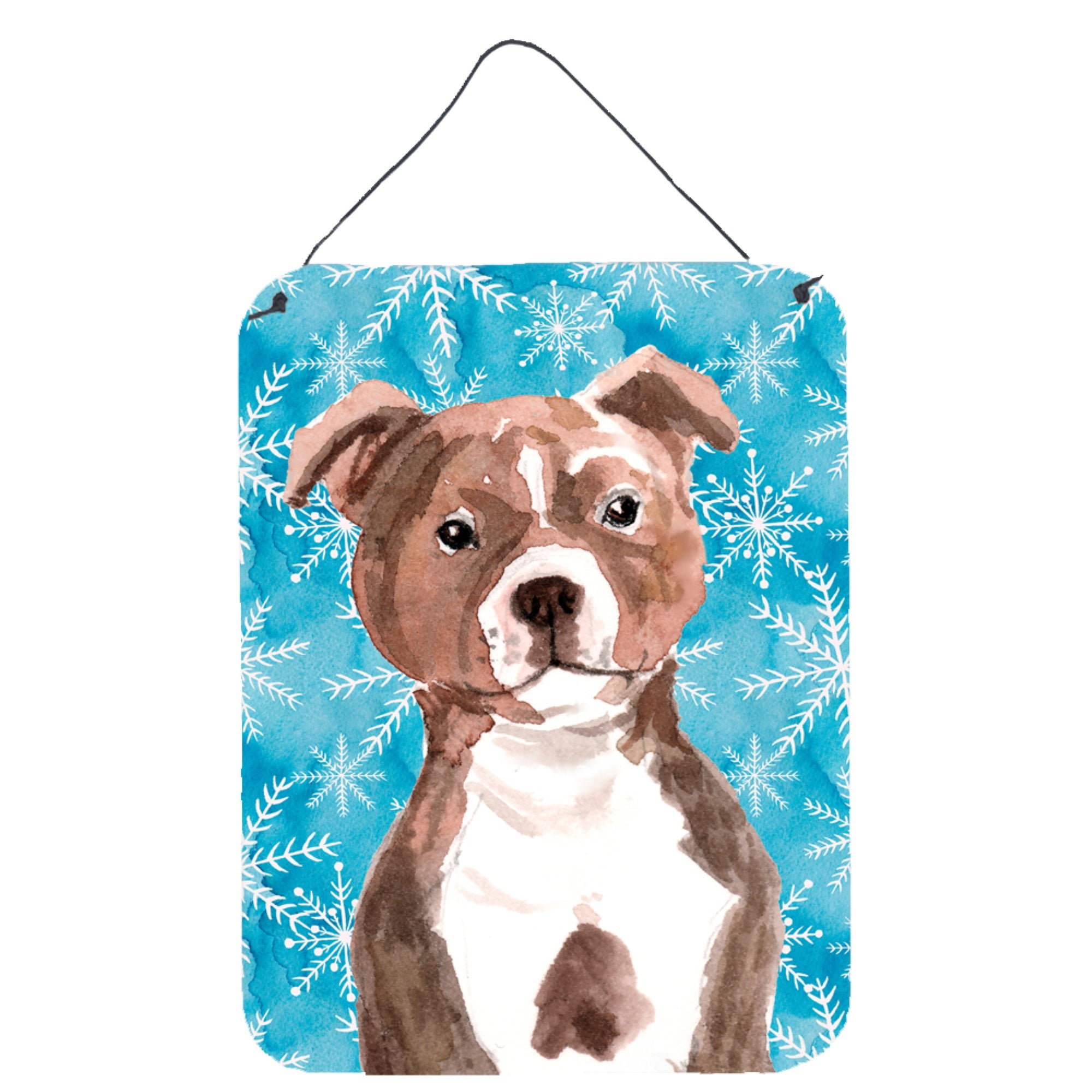 'Caroline'S Treasures Red Staffie Bull Terrier Winter Metal Print, 16'''' X 12'''', Multicolor''