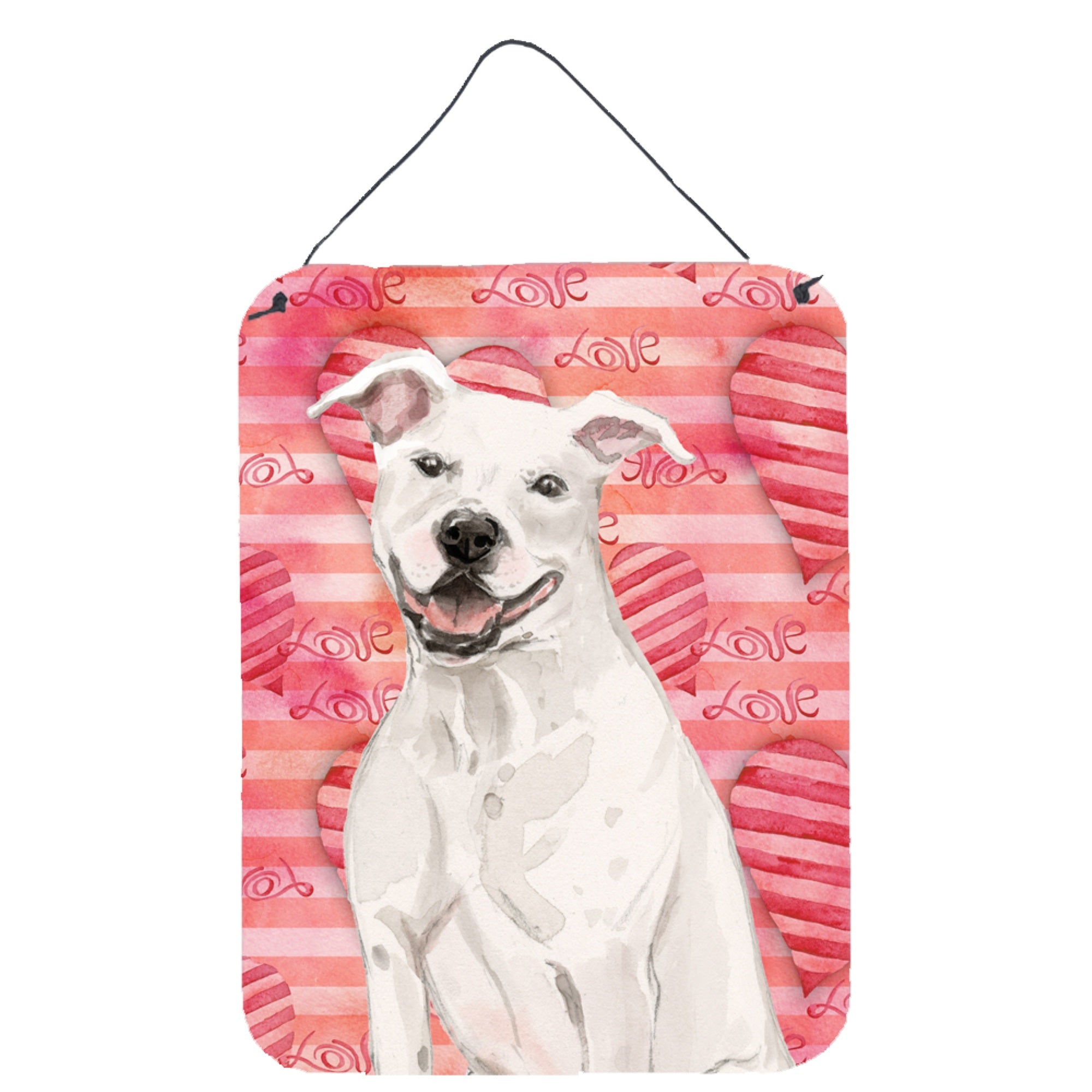 'Caroline'S Treasures White Staffie Bull Terrier Love Metal Print, 16'''' X 12'''', Multicolor''