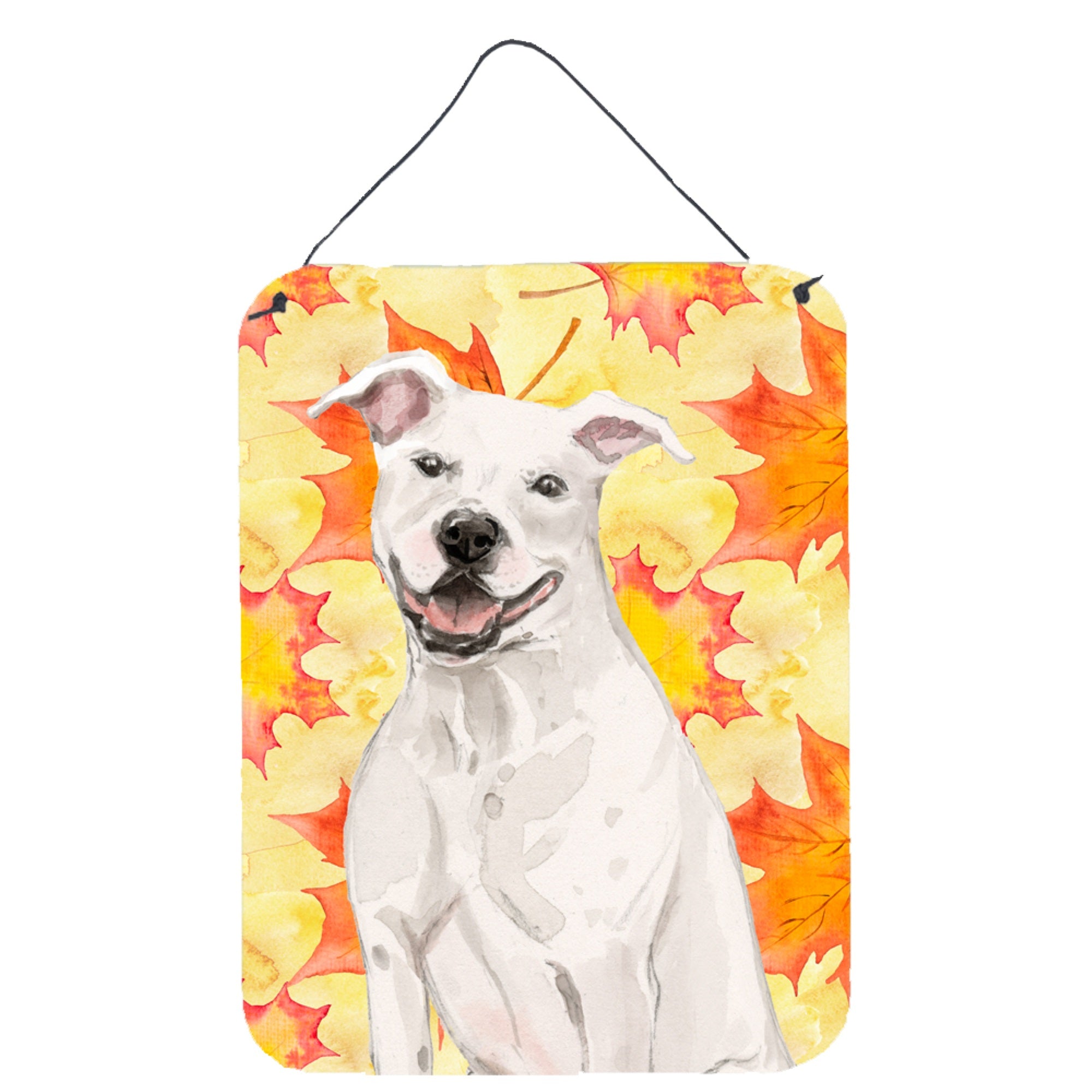 'Caroline'S Treasures White Staffie Bull Terrier Fall Metal Print, 16'''' X 12'''', Multicolor''