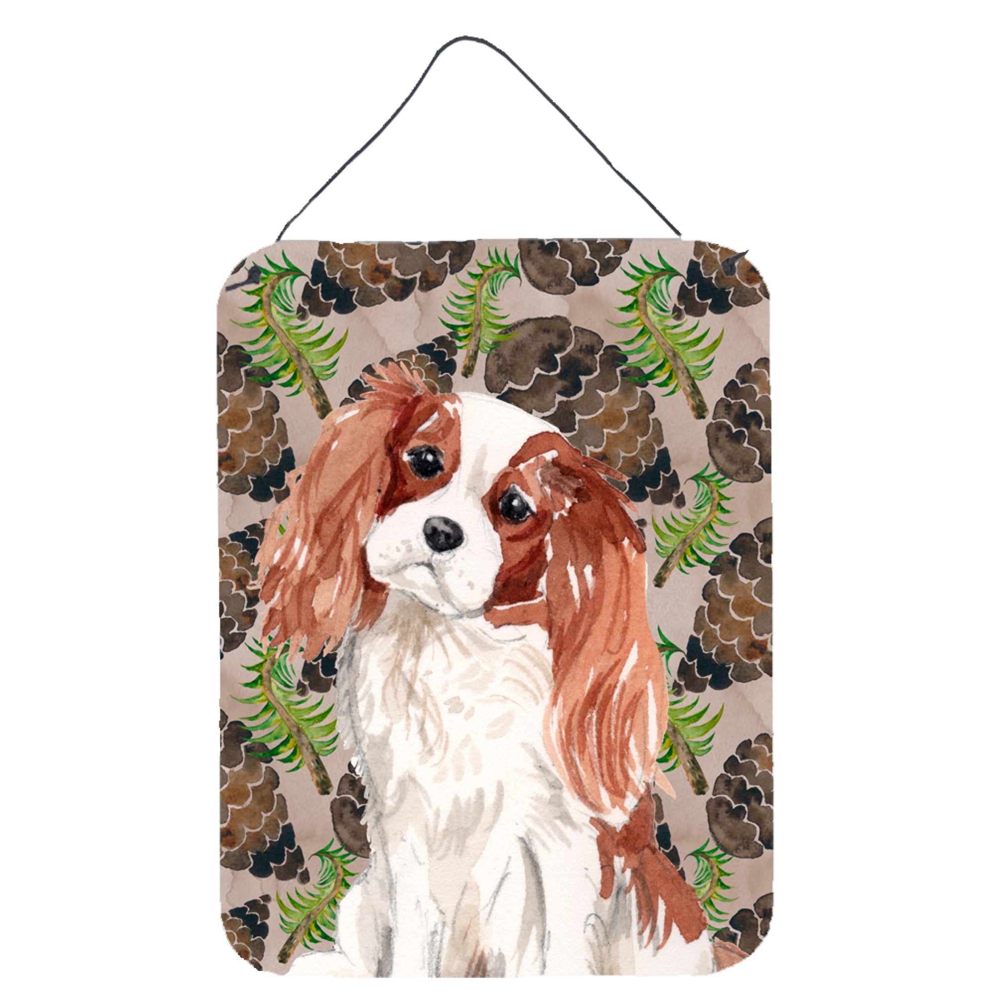 'Caroline'S Treasures Blenheim Cavalier Spaniel Pine Cones Metal Print, 16'''' X 12'''', Multicolor''