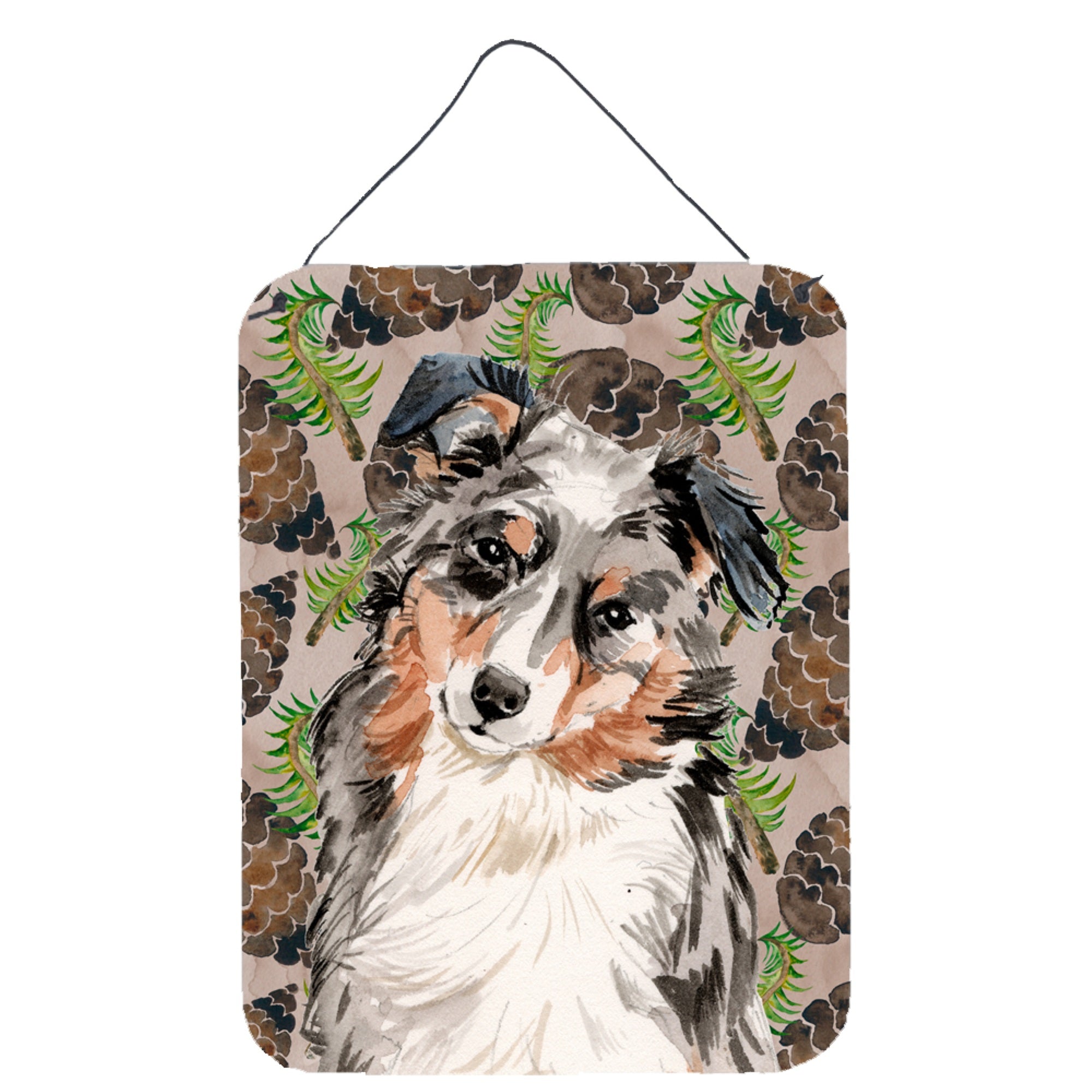 'Caroline'S Treasures Australian Shepherd Pine Cones Metal Print, 16'''' X 12'''', Multicolor''