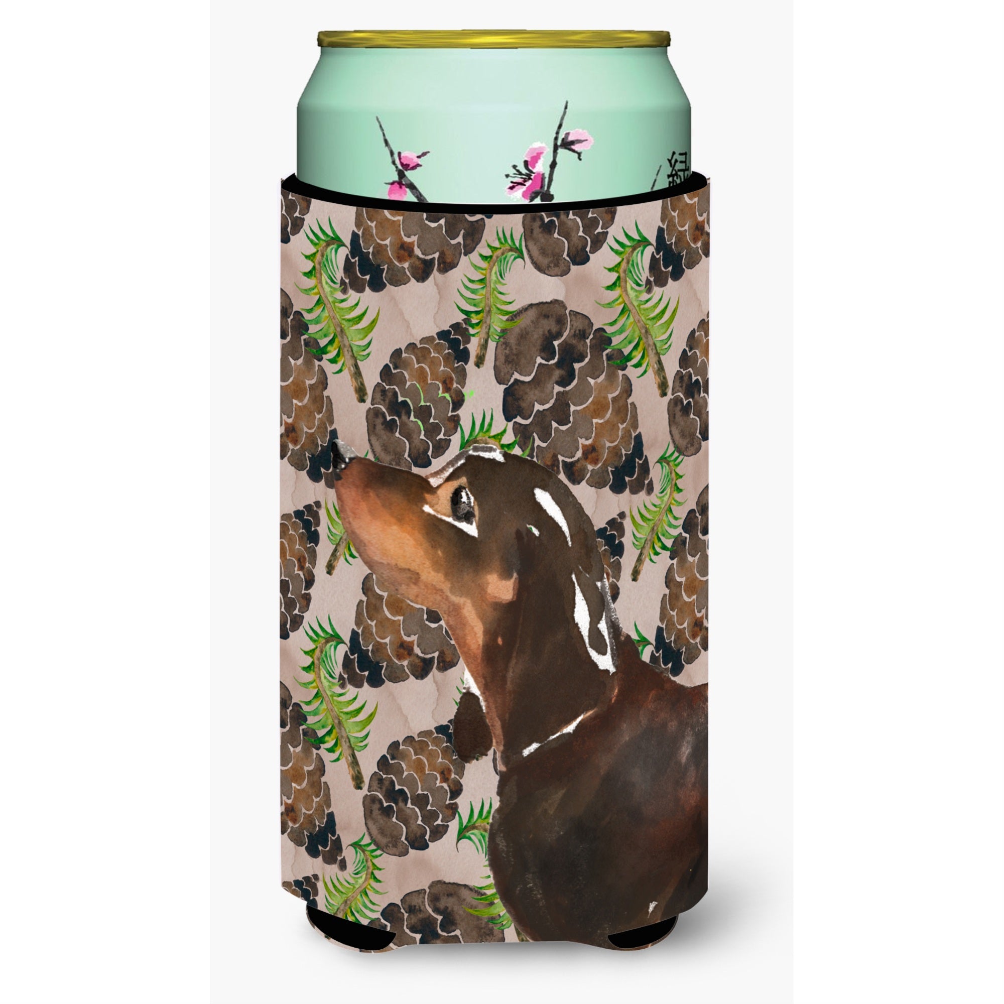 'Caroline'S Treasures Black And Tan Dachshund Pine Cones Decorative Can Hugger, Tall, Multicolor''