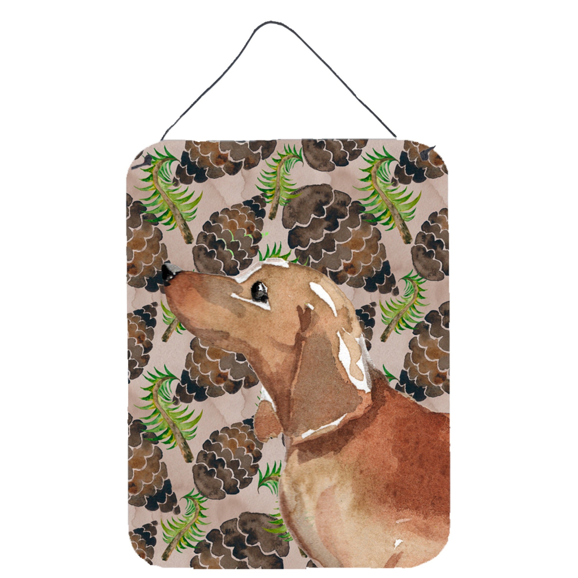 'Caroline'S Treasures Red Tan Dachshund Pine Cones Metal Print, 16'''' X 12'''', Multicolor''
