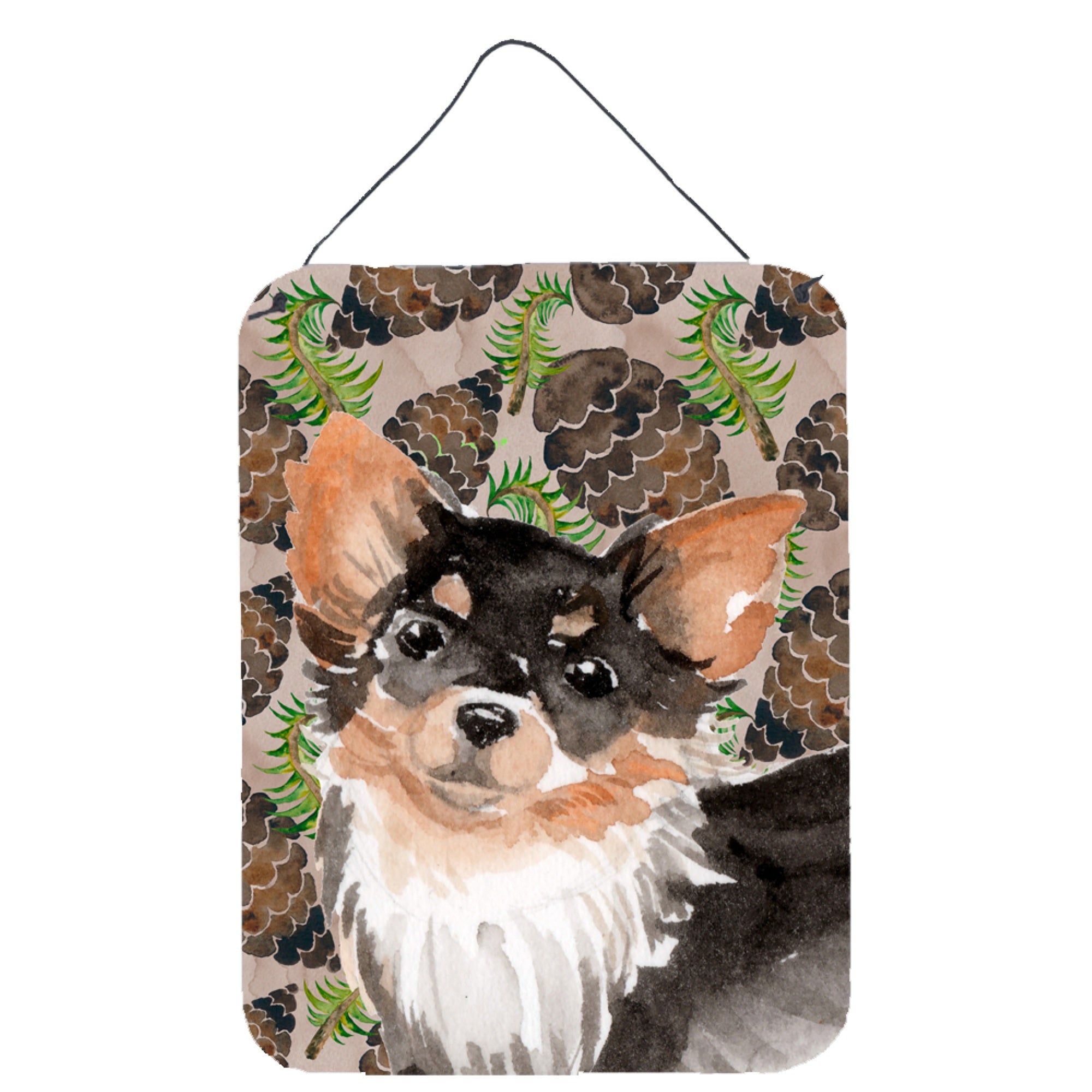 'Caroline'S Treasures Long Haired Chihuahua Pine Cones Metal Print, 16'''' X 12'''', Multicolor''