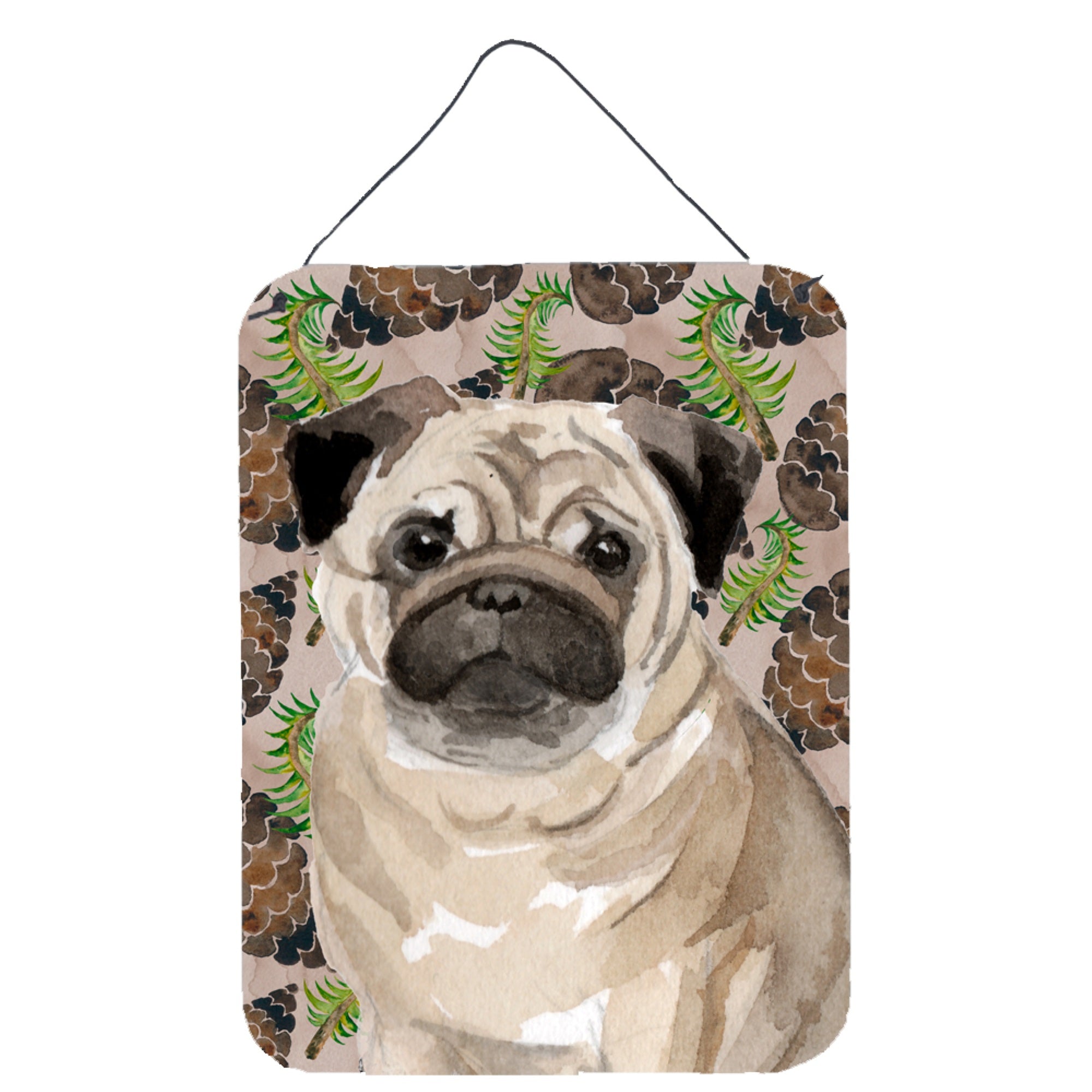 'Caroline'S Treasures Fawn Pug Pine Cones Metal Print, 16'''' X 12'''', Multicolor''