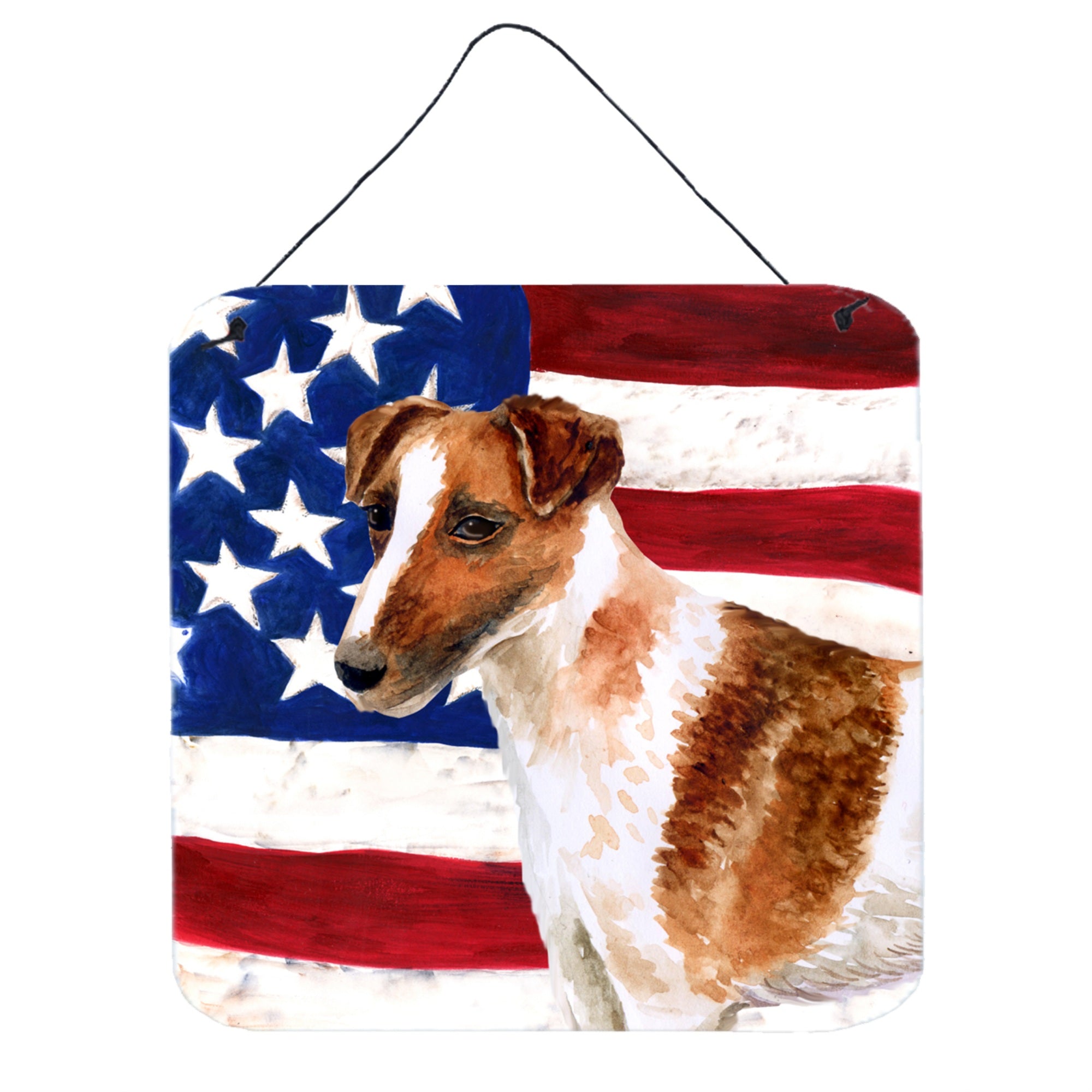 'Caroline'S Treasures Smooth Fox Terrier Patriotic Metal Print, 6H X 6W, Usa American Flag''