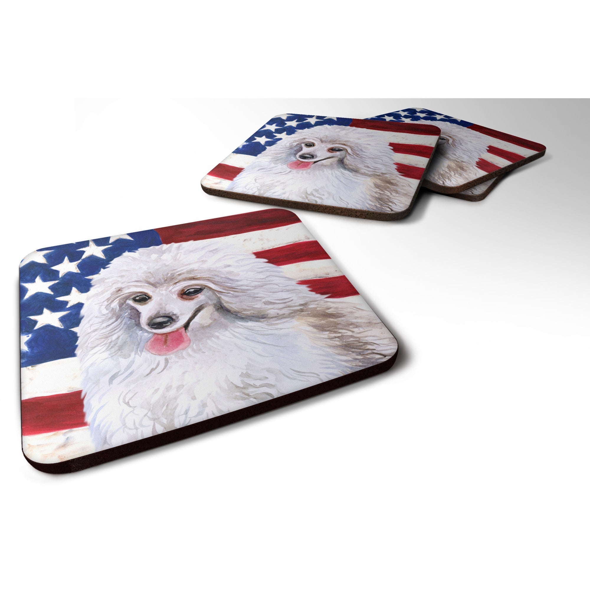 'Caroline'S Treasures Medium White Poodle Patriotic Decorative Coasters, Multicolor''