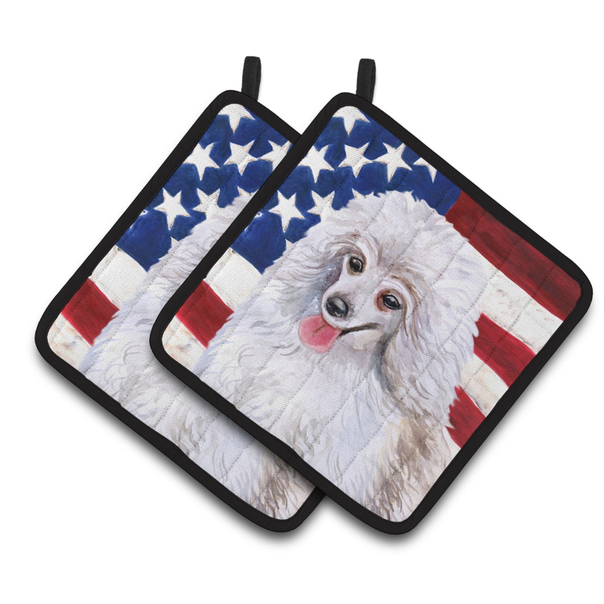 'Caroline'S Treasures Medium White Poodle Patriotic Decorated Pot Holder, 7.5H X 7.5W, Usa American Flag''