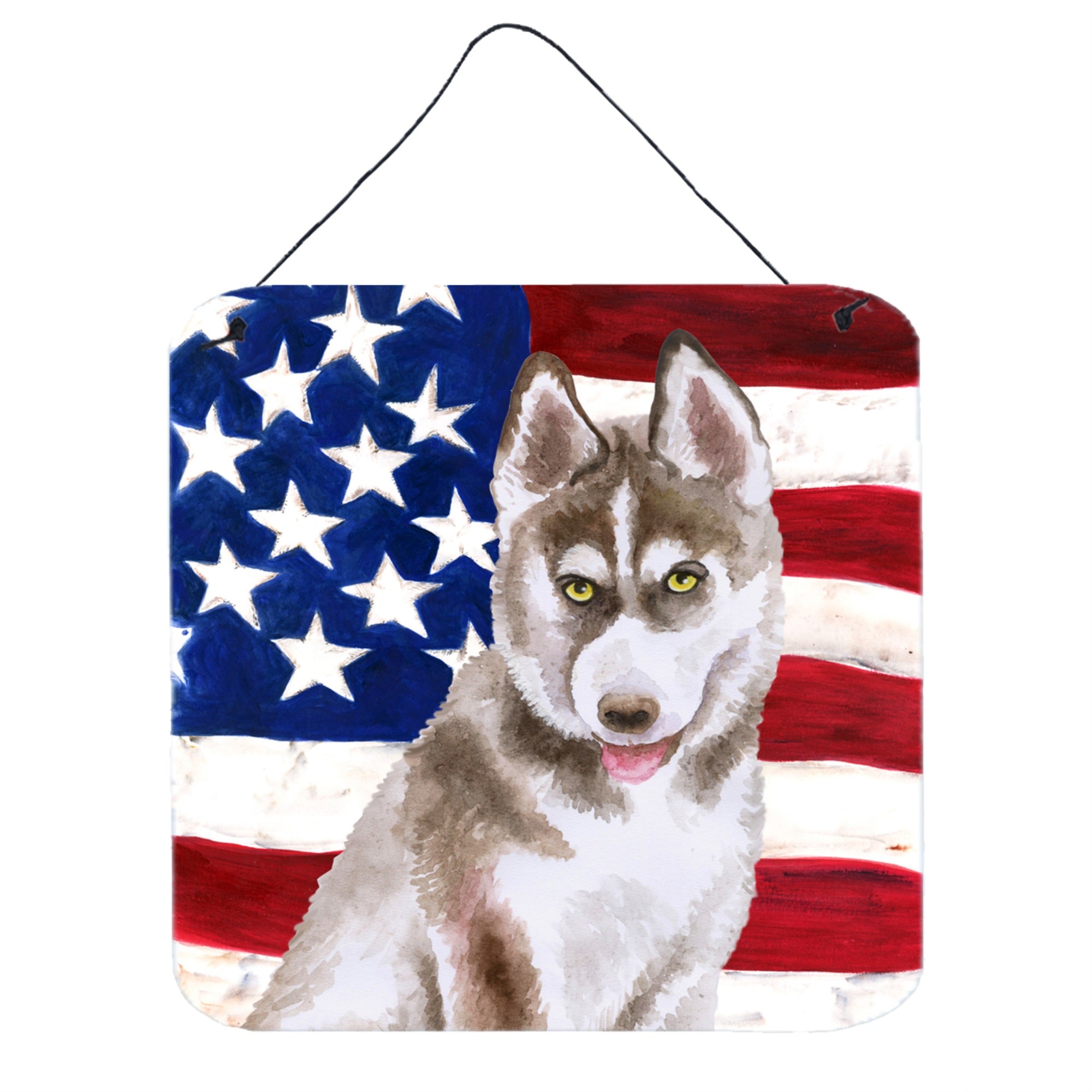 'Caroline'S Treasures Siberian Husky Grey Patriotic Metal Print, 6H X 6W, Usa American Flag''