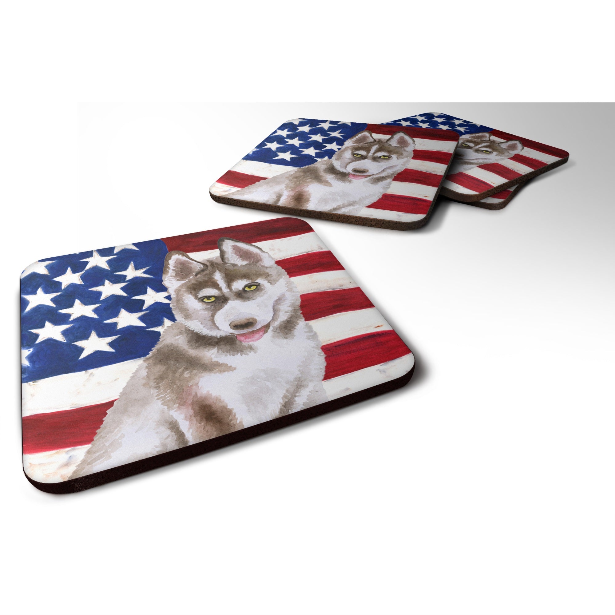 'Caroline'S Treasures Siberian Husky Grey Patriotic Decorative Coasters, Multicolor''