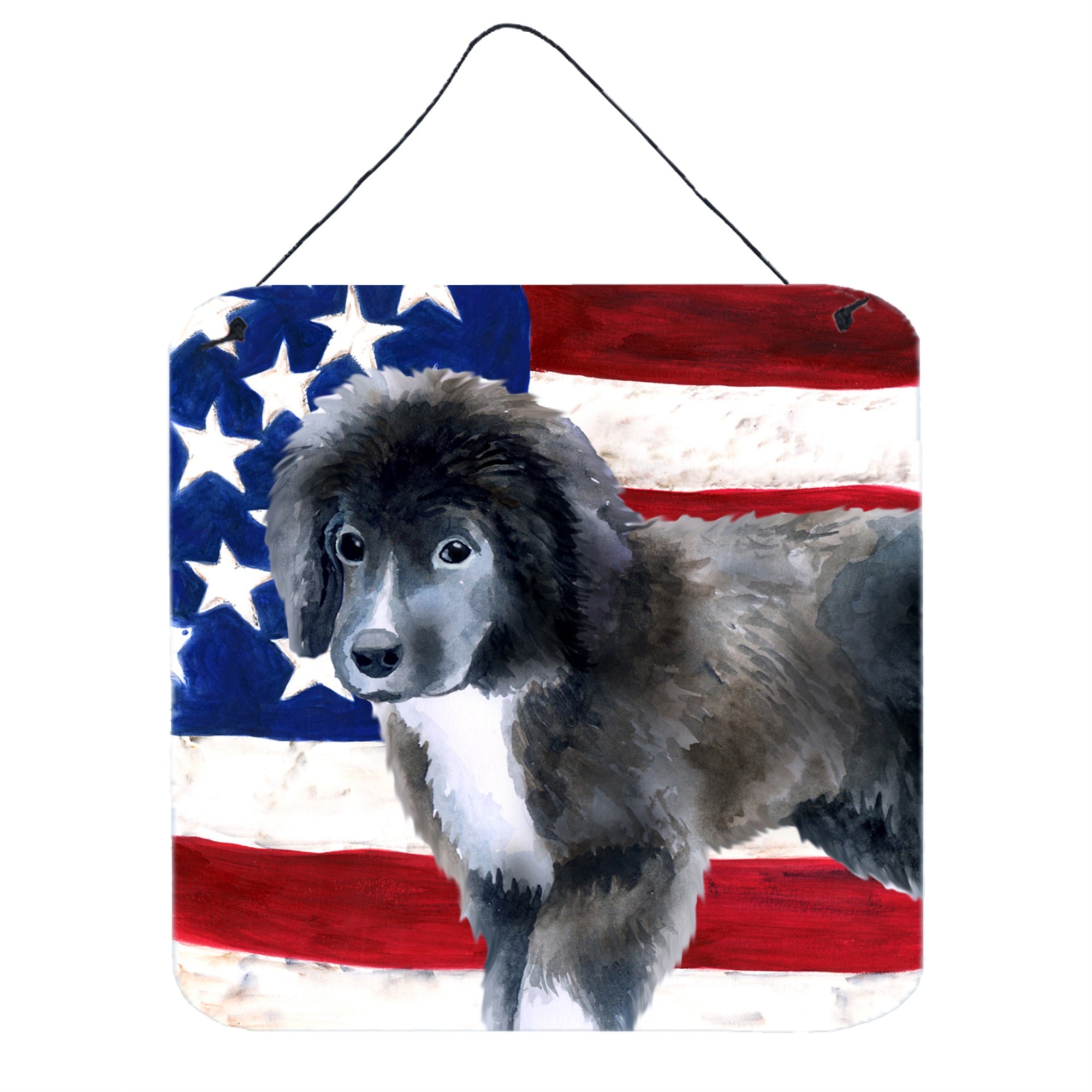 'Caroline'S Treasures Newfoundland Puppy Patriotic Metal Print, 6H X 6W, Usa American Flag''