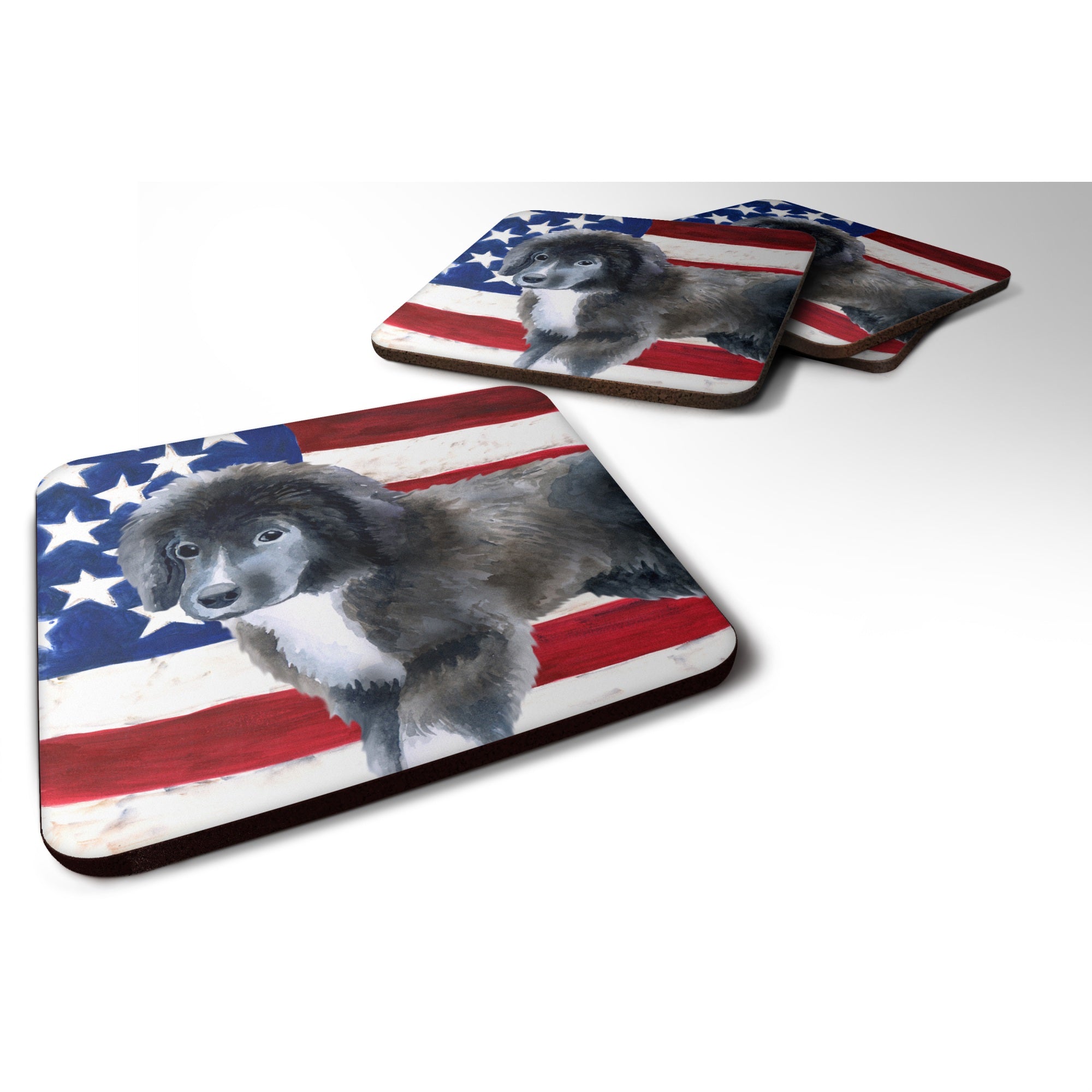'Caroline'S Treasures Newfoundland Puppy Patriotic Decorative Coasters, Multicolor''