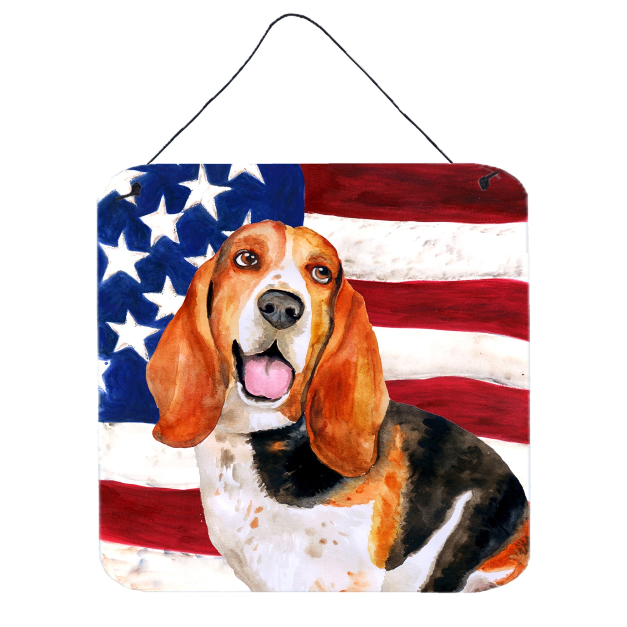 'Caroline'S Treasures Basset Hound Patriotic Metal Print, 6H X 6W, Usa American Flag''