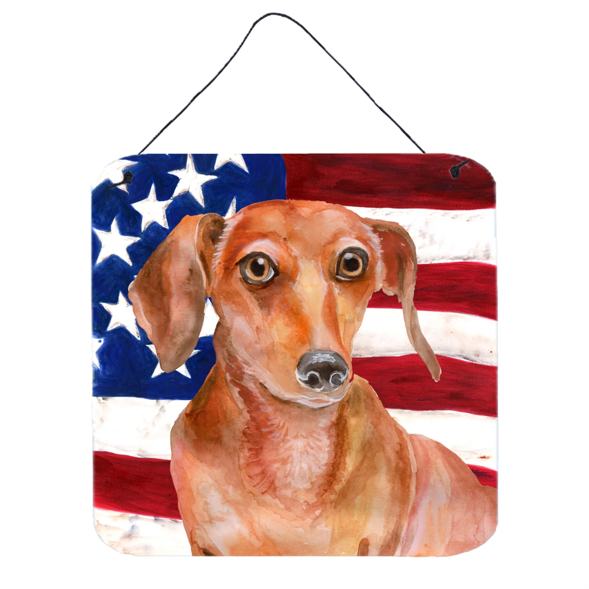 'Caroline'S Treasures Red Dachshund Patriotic Metal Print, 6H X 6W, Usa American Flag''